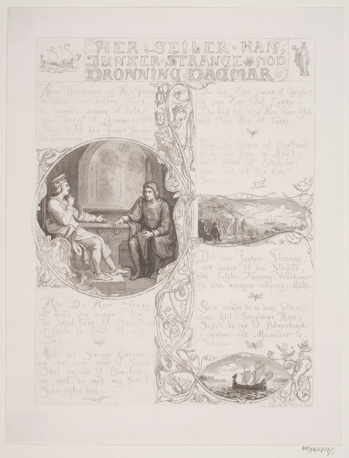 Illustration nr. 1 til "Visen om Dronning Dagmars ankomst til Danmark" by Lorenz Frølich