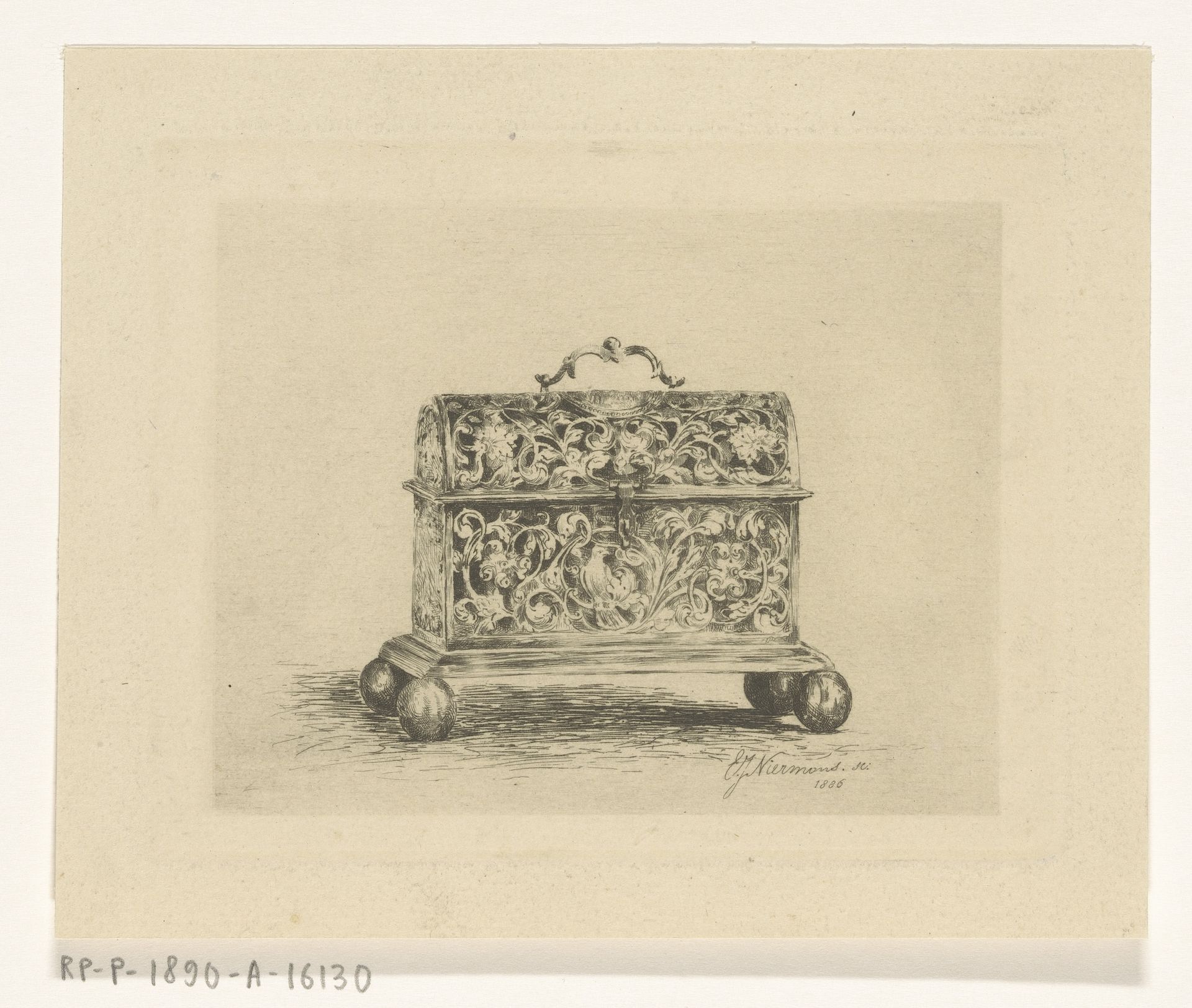 Kist met bolvormige poten en halfrond deksel by Eduard Niermans