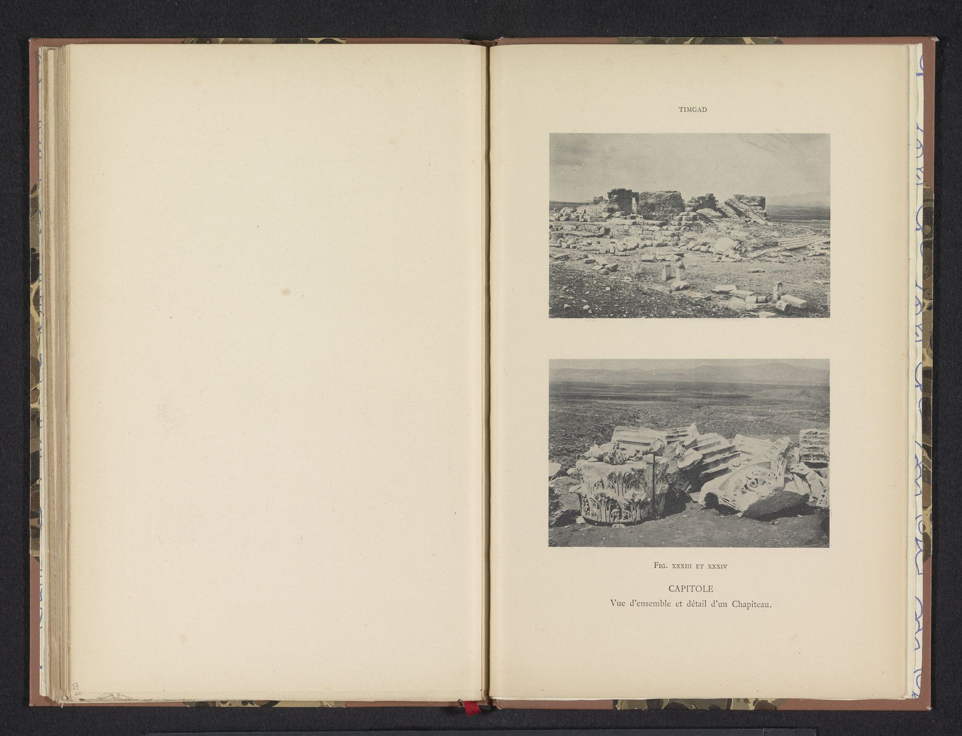 Gezicht op Romeinse ruïnes en onderdelen van pilaren in Timgad by Anonymous