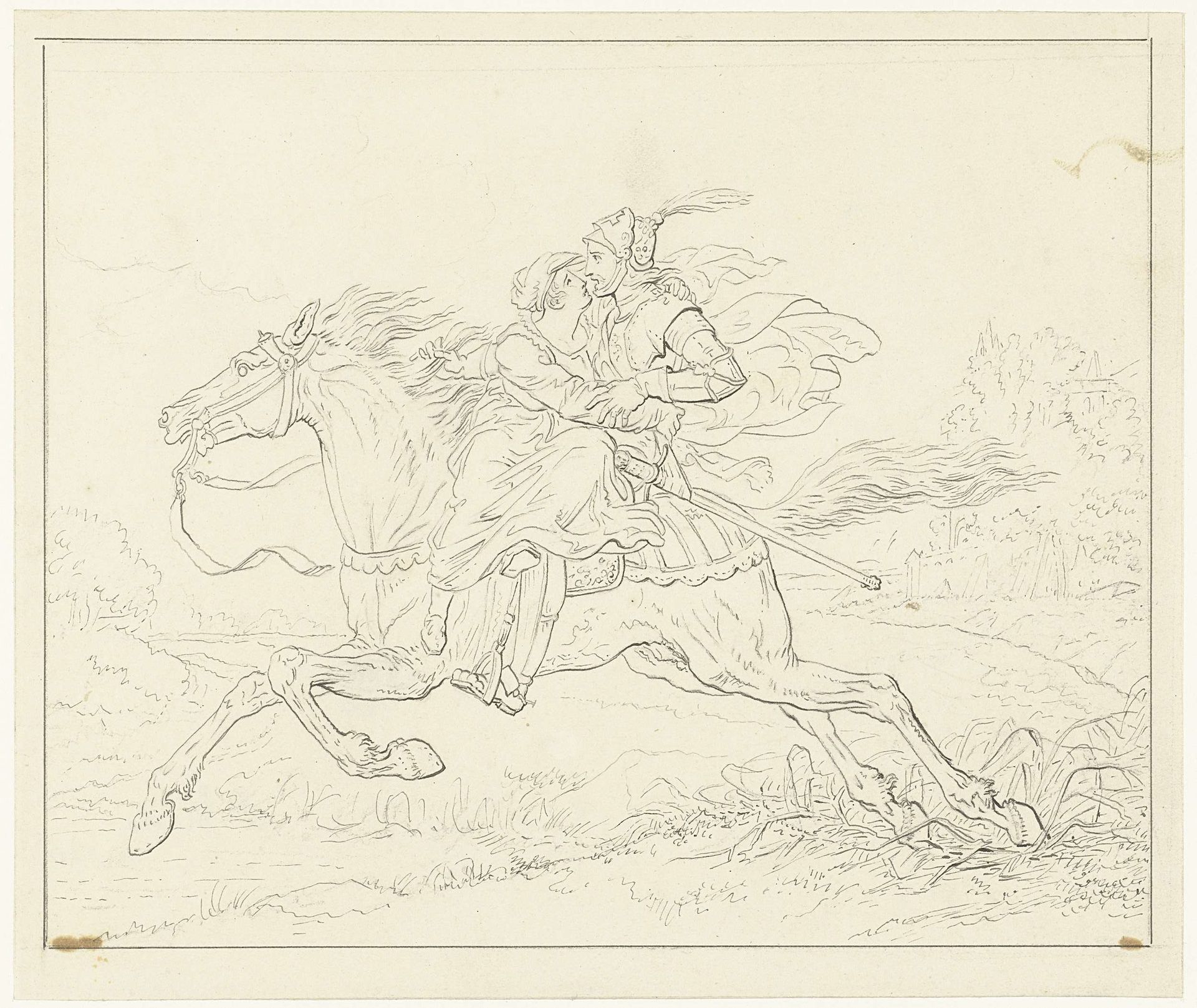 Ridder met een vrouw te paard by Louis Moritz