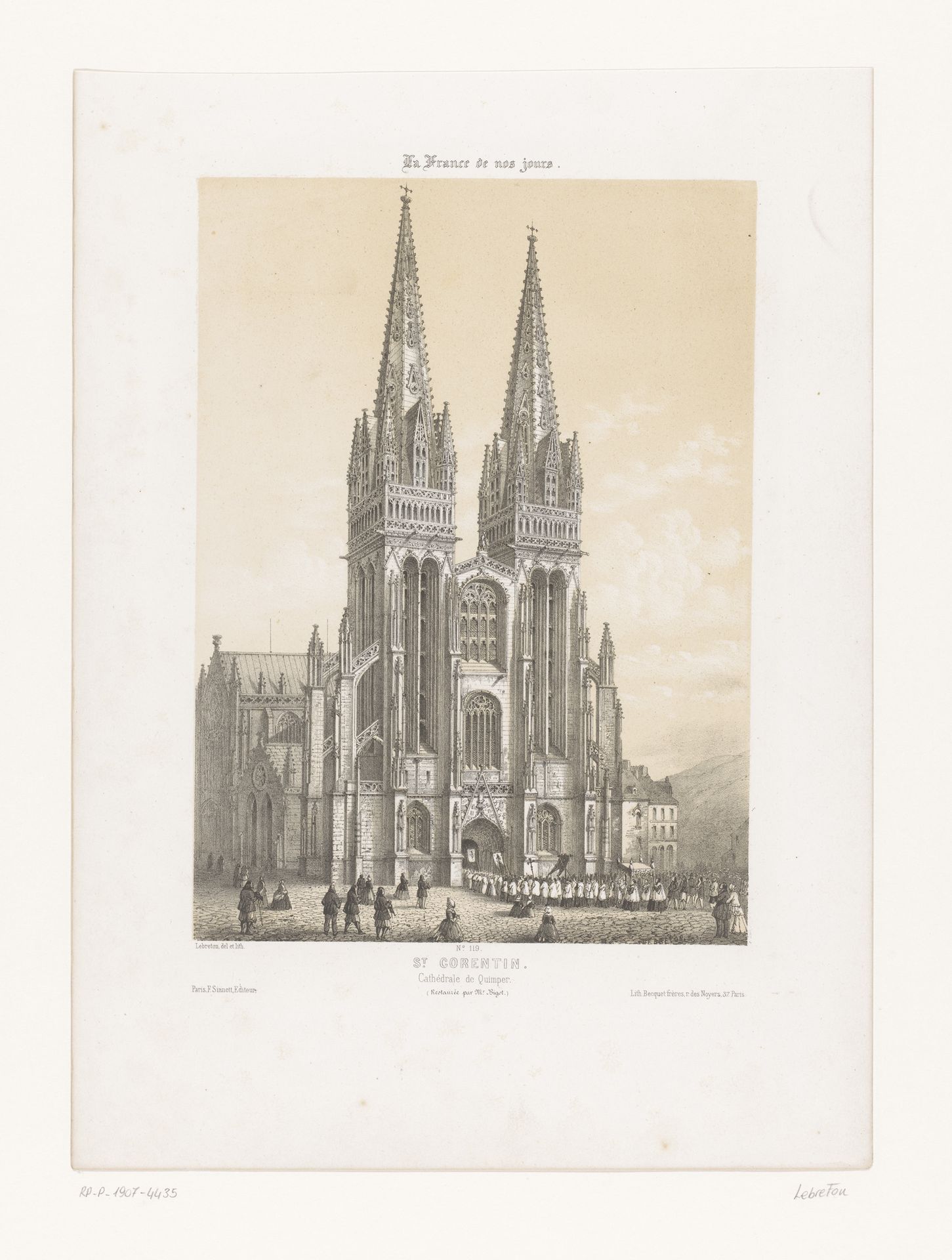 Zicht op de kathedraal Saint-Corentin te Quimper by Louis Lebreton