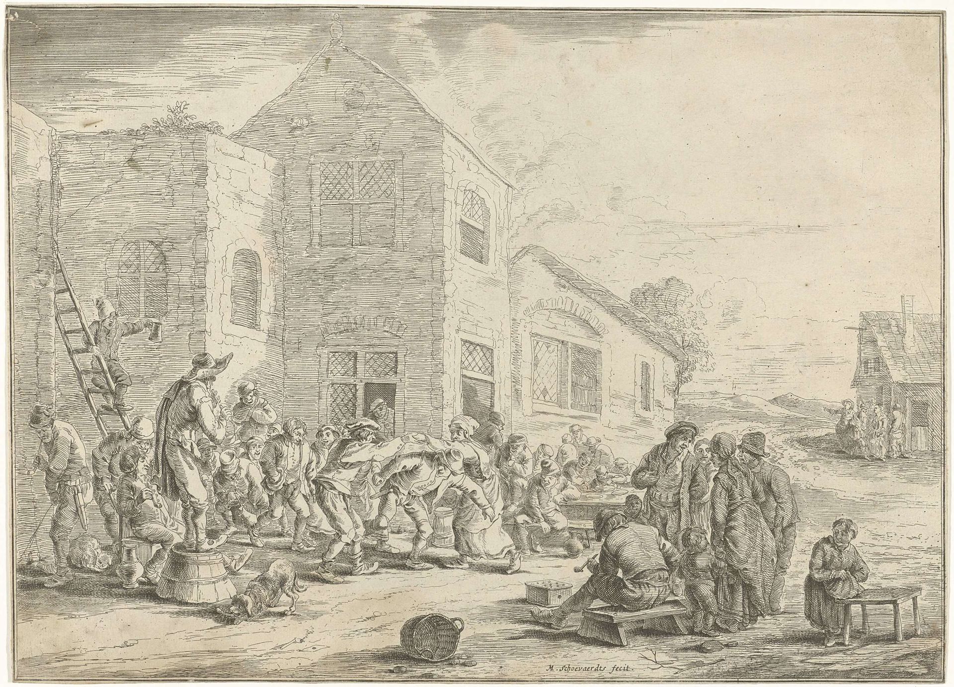 Klarinetspeler voor een herberg by Matthijs Schoevaerdts