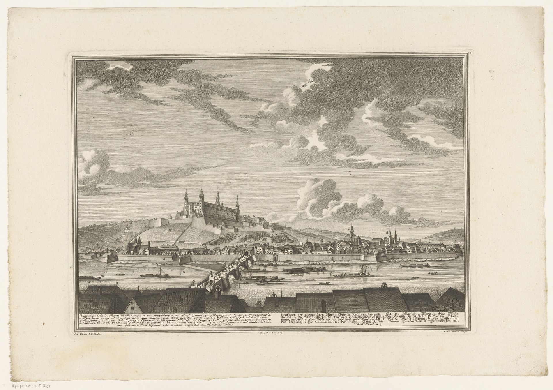 Gezicht op Würzburg by Johann August Corvinus