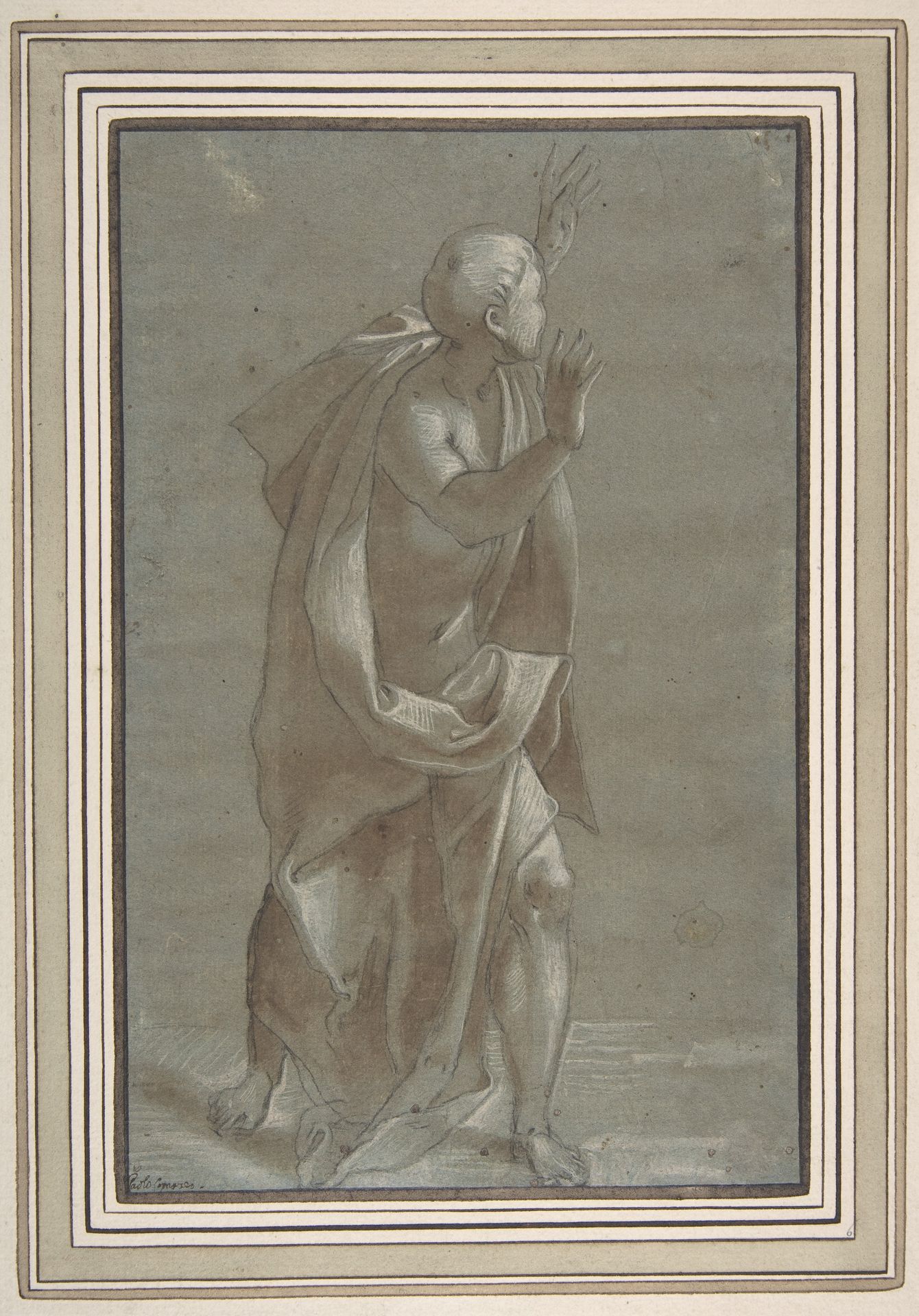 Standing Male Draped Figure With His Hands Raised by Giovanni Paolo Lomazzo