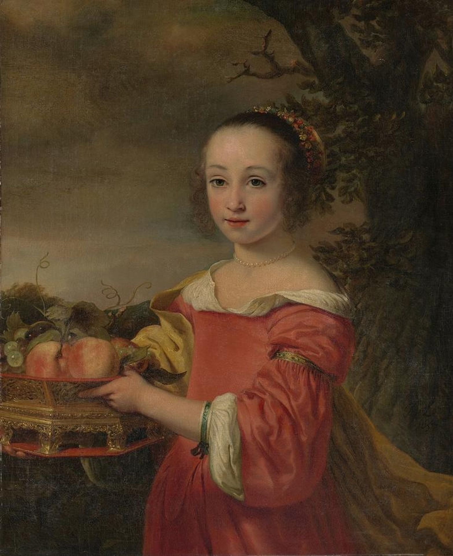 Petronella Elias  with a Basket of Fruit by Ferdinand Bol