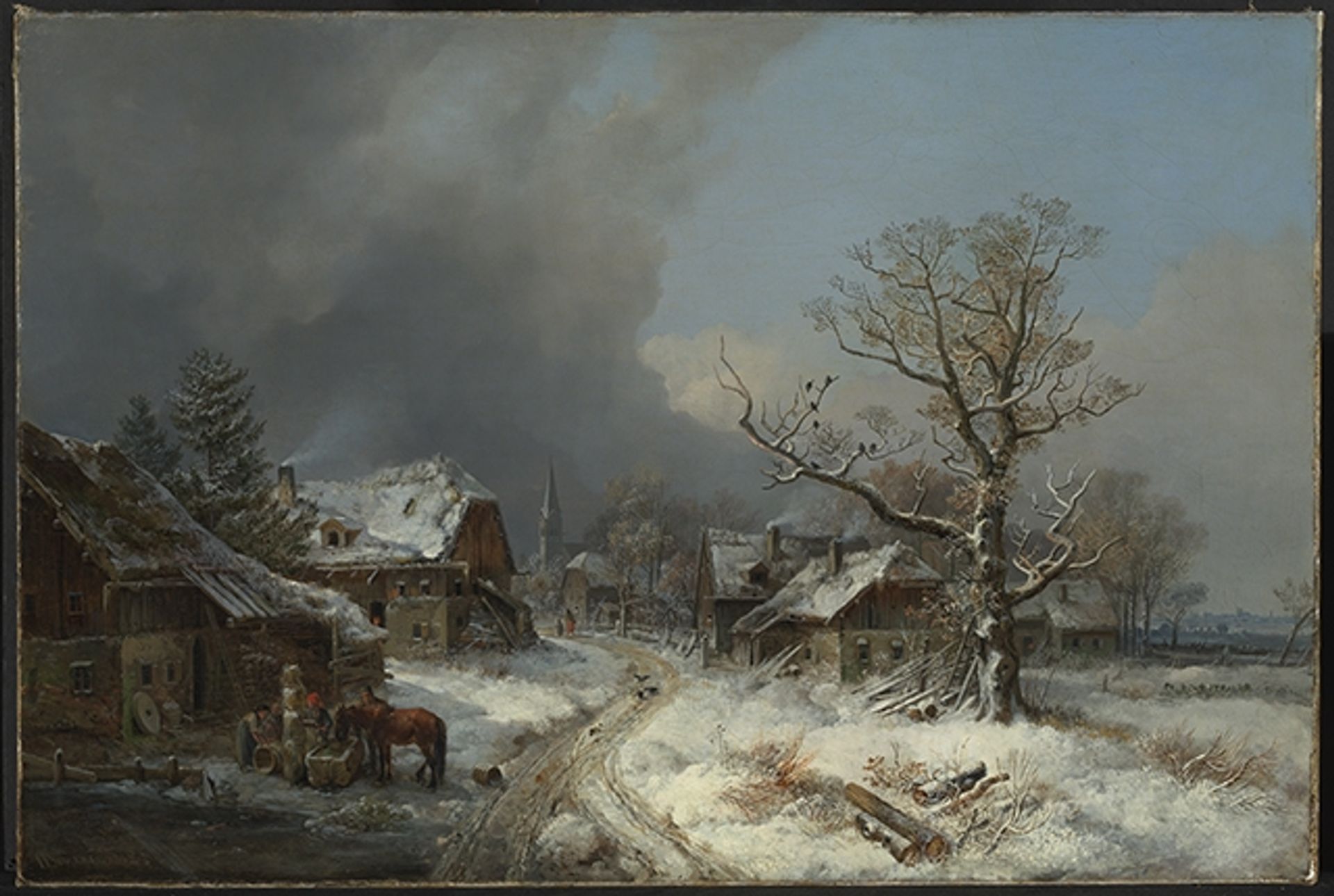 Dorfstrasse Im Winter Mit Tränke by Heinrich Bürkel