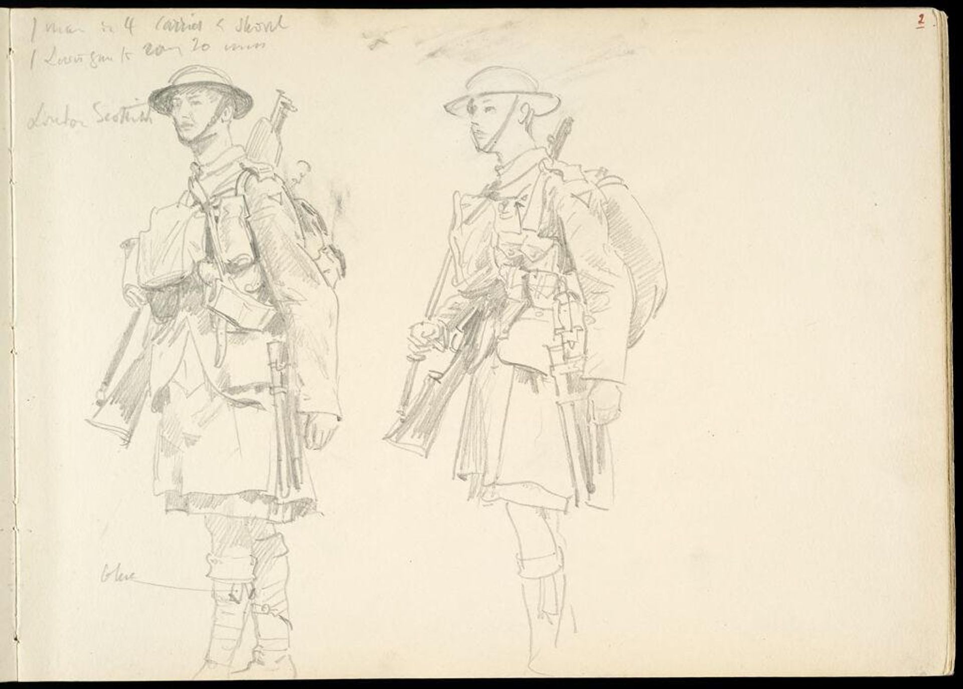 Sketches of Two Soldiers; verso: Sketch of a Soldier by John Singer Sargent