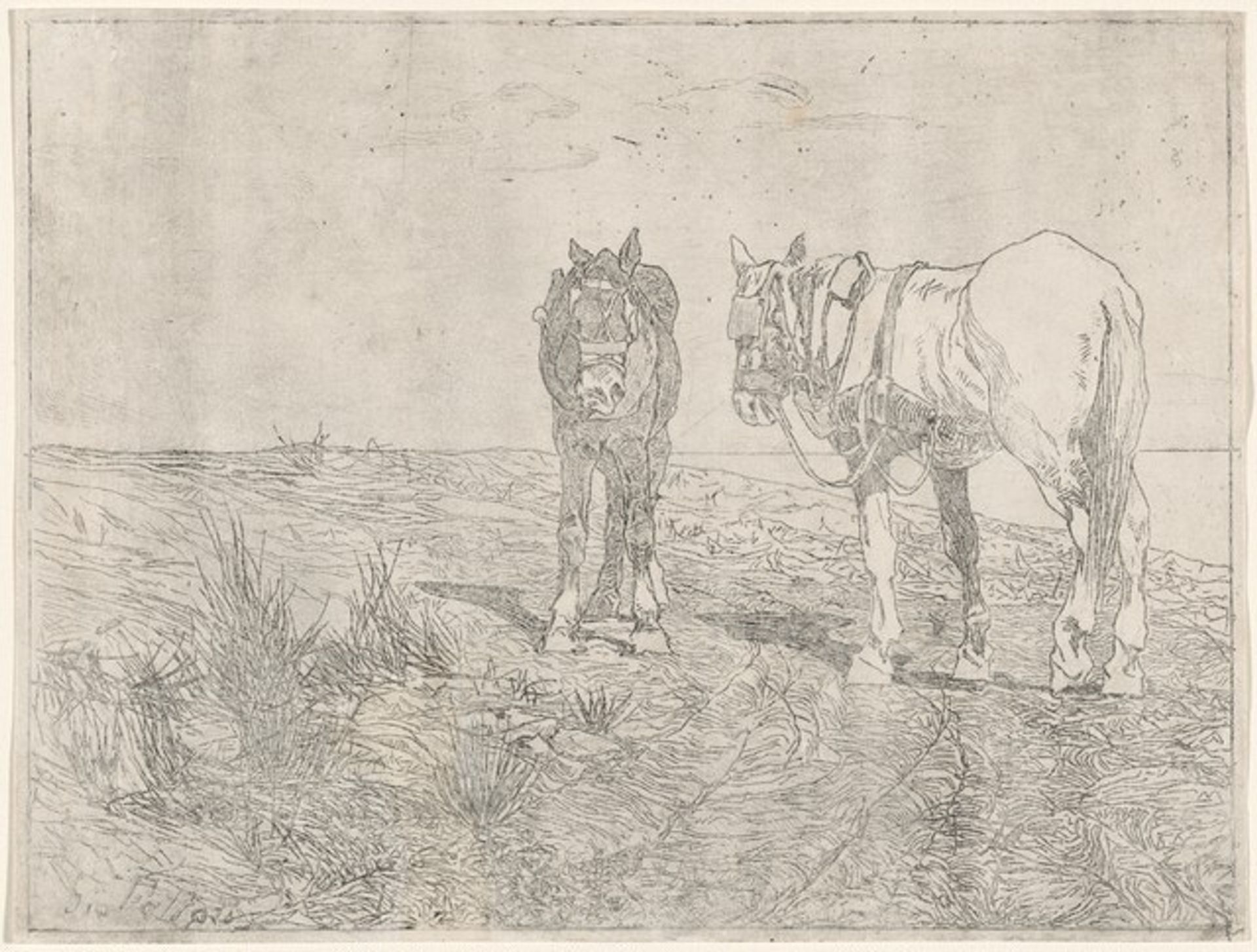 a) Horses at Rest (recto); b) Horses at Rest (verso) (Sosta di cavalli) by Giovanni Fattori