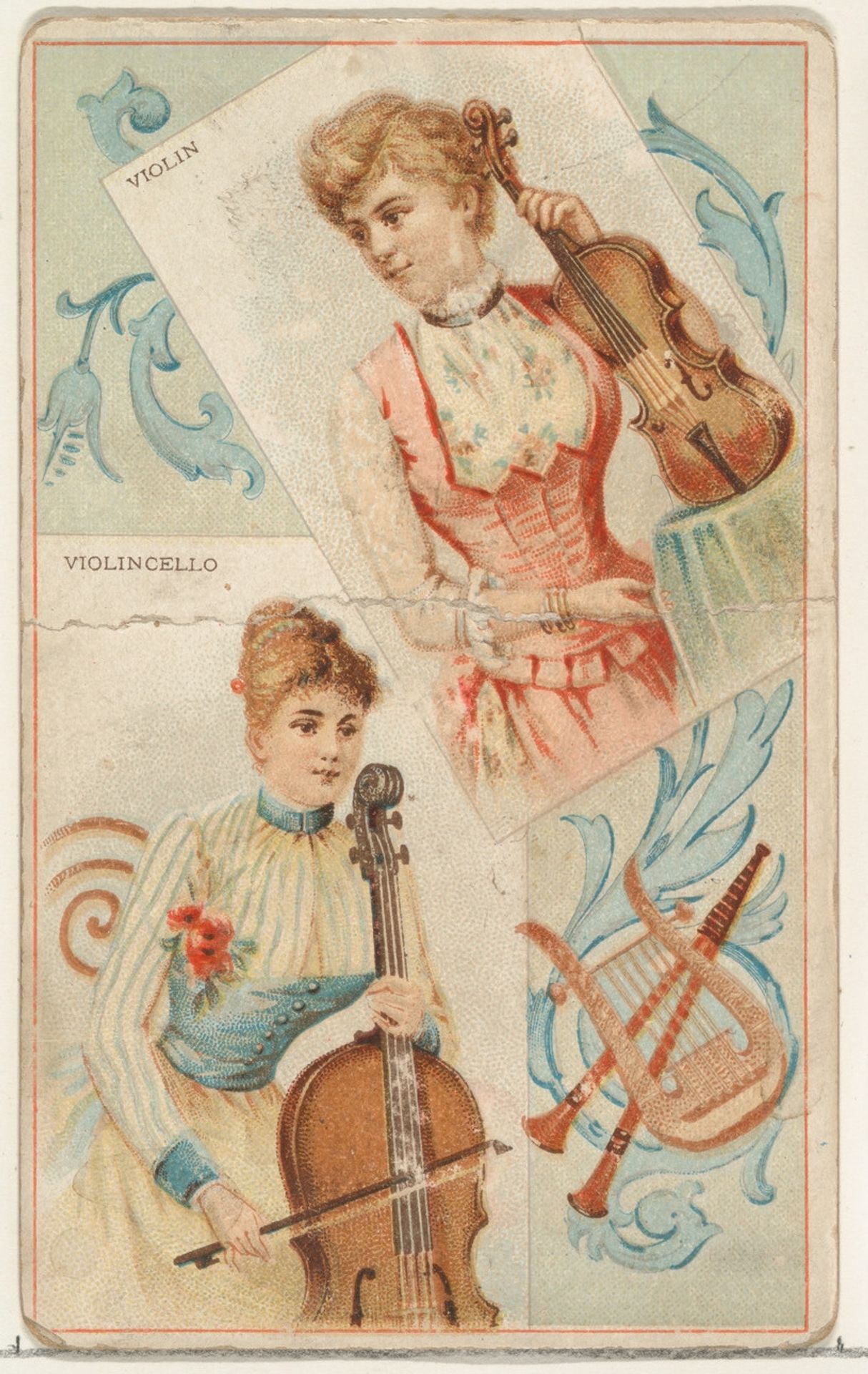 Violin and Violincello, from the Musical Instruments series (N121) issued by Duke Sons & Co. to promote Honest Long Cut Tobacco by W. Duke, Sons & Co.
