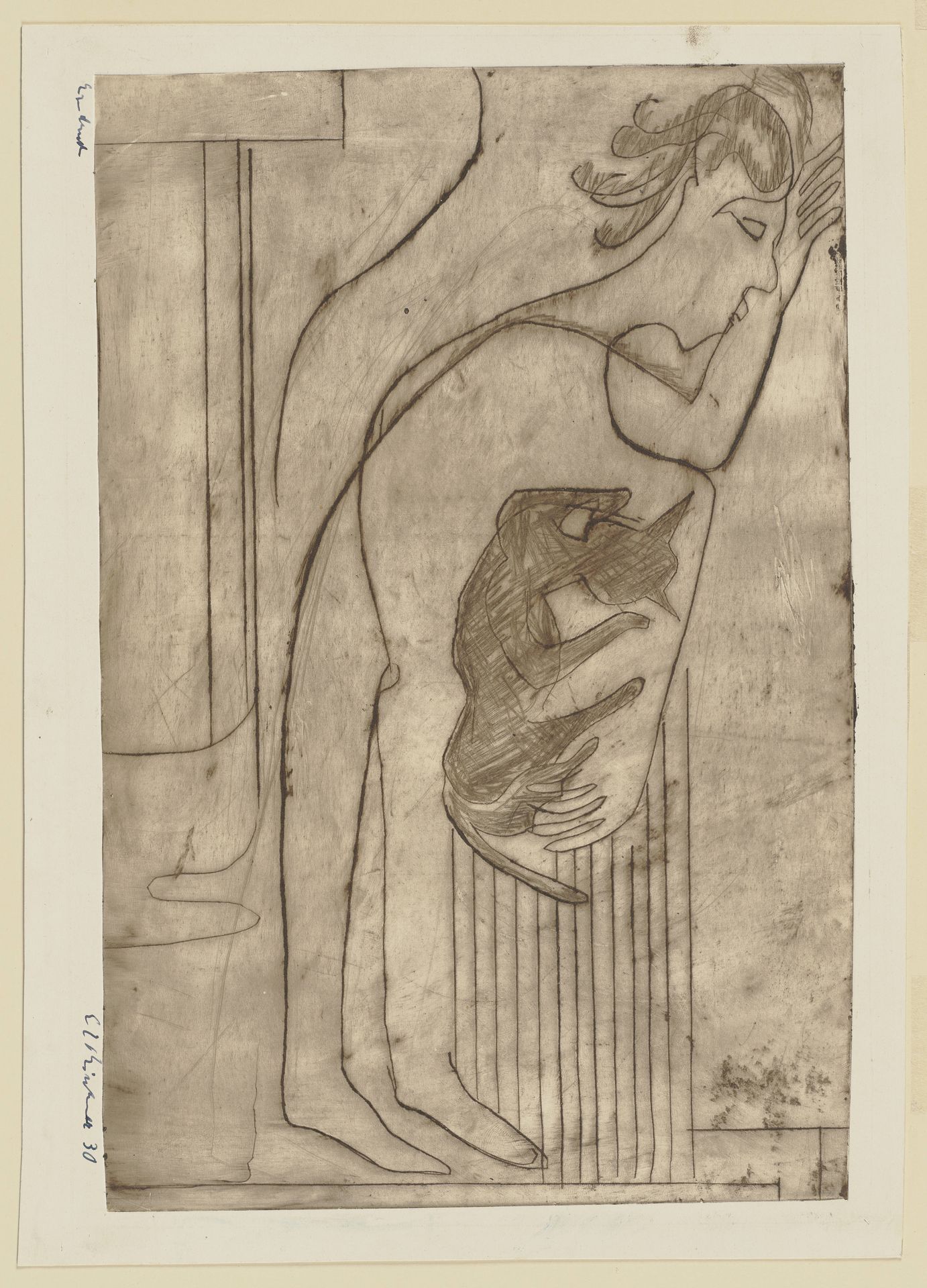Schlafender mit Katze II by Ernst Ludwig Kirchner