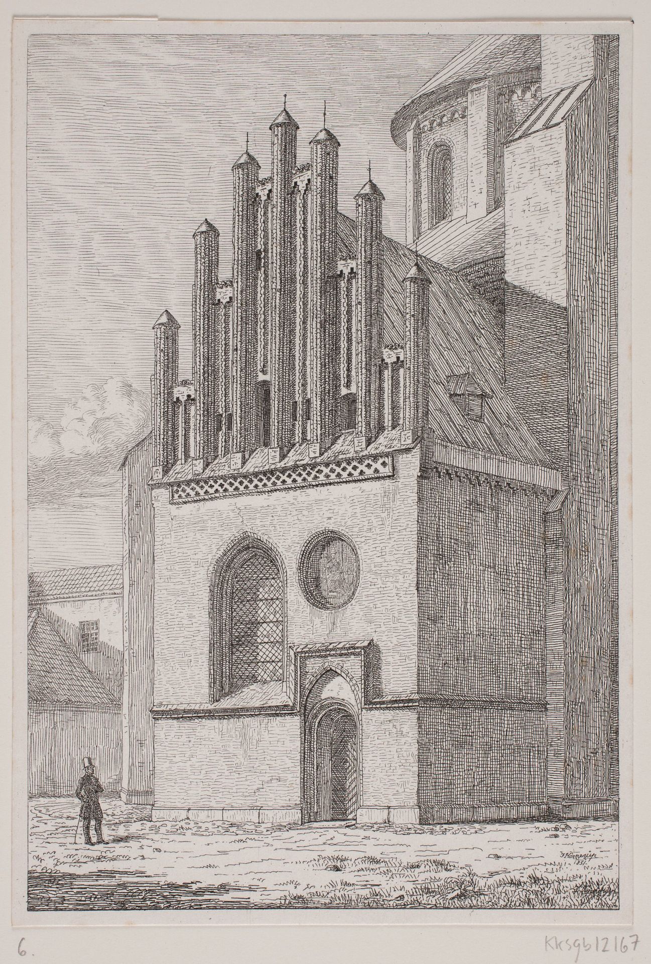 Parti af Roskilde Domkirke, set udefra by Jacob Kornerup