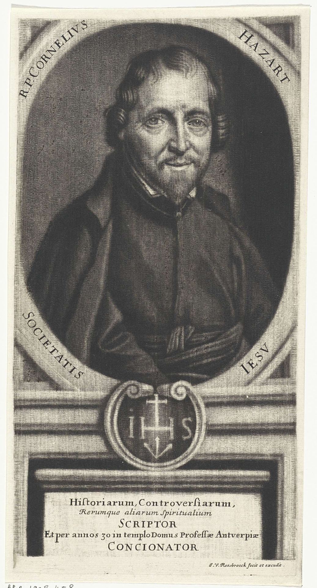 Portret van de jezuïet Cornelius Hazart by Jacob van Reesbroeck