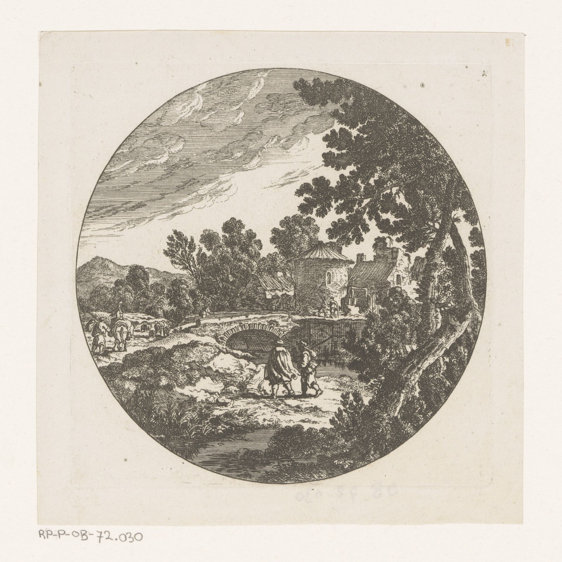Landschap met figuren en brug by Nicolas Perelle