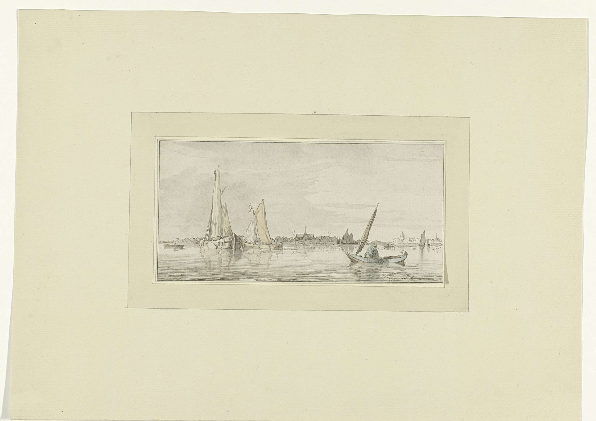 Riviergezicht met een stad op de achtergrond by Johannes Körnlein