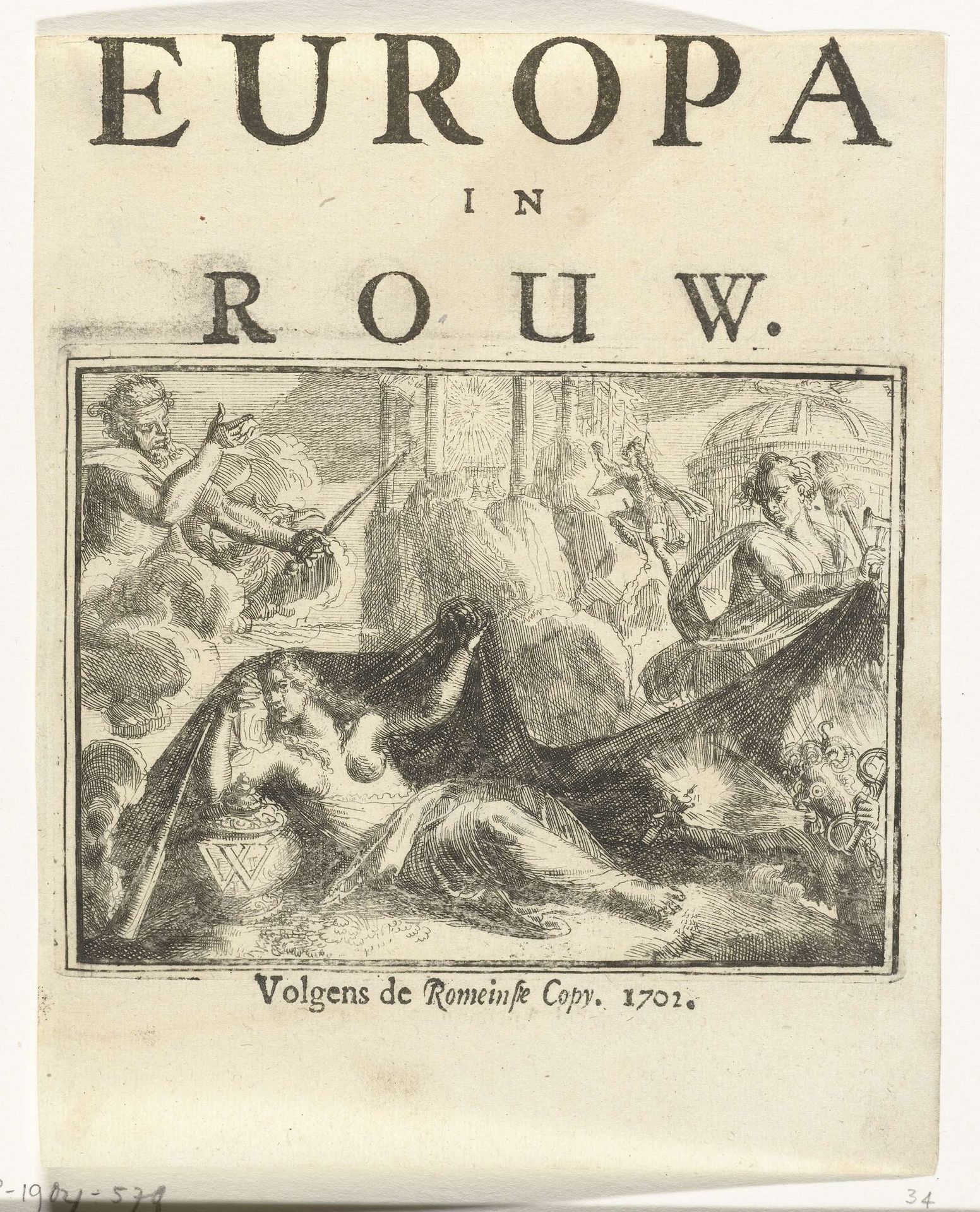 Titelblad voor het pamflet: Europa in Rouw, 1702 by Romeyn de Hooghe