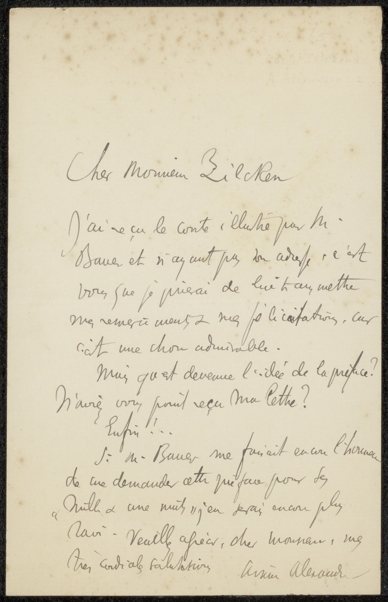 Brief aan Philip Zilcken by Arsène Alexandre