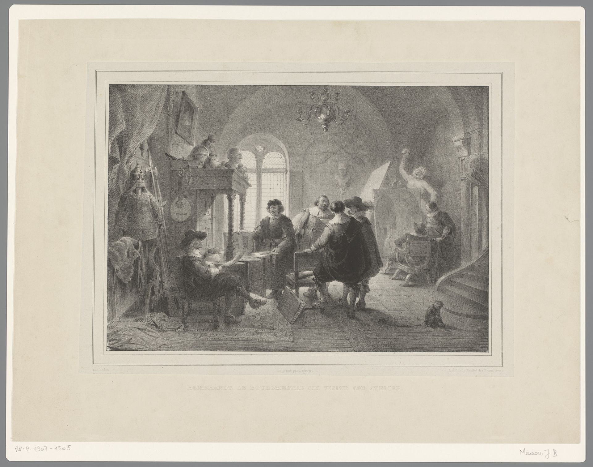 Burgemeester Six op bezoek bij het atelier van Rembrandt by Jean-Baptiste Madou