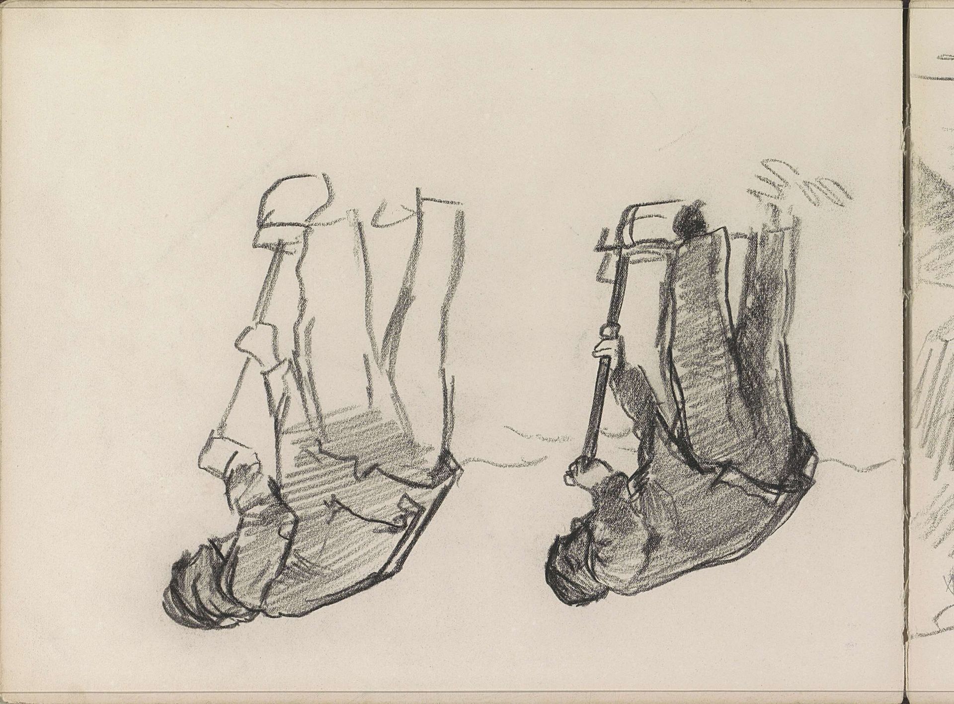 Bukkende arbeider met een stuk gereedschap, mogelijk een schoffel by Anton Mauve