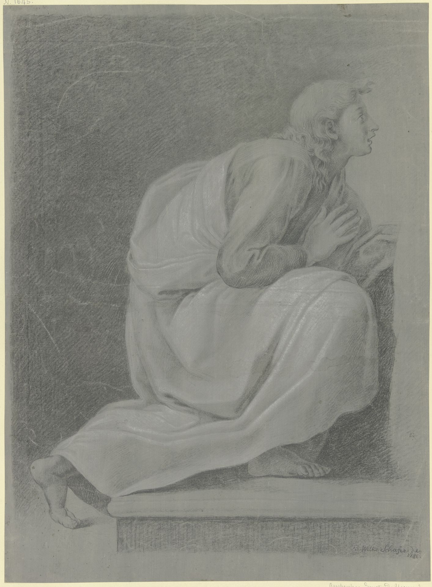 Kniender Jüngling nach rechts, aufwärts blickend, aus Raffaels _Disputa_ by Friedrich Wilhelm Schäfer