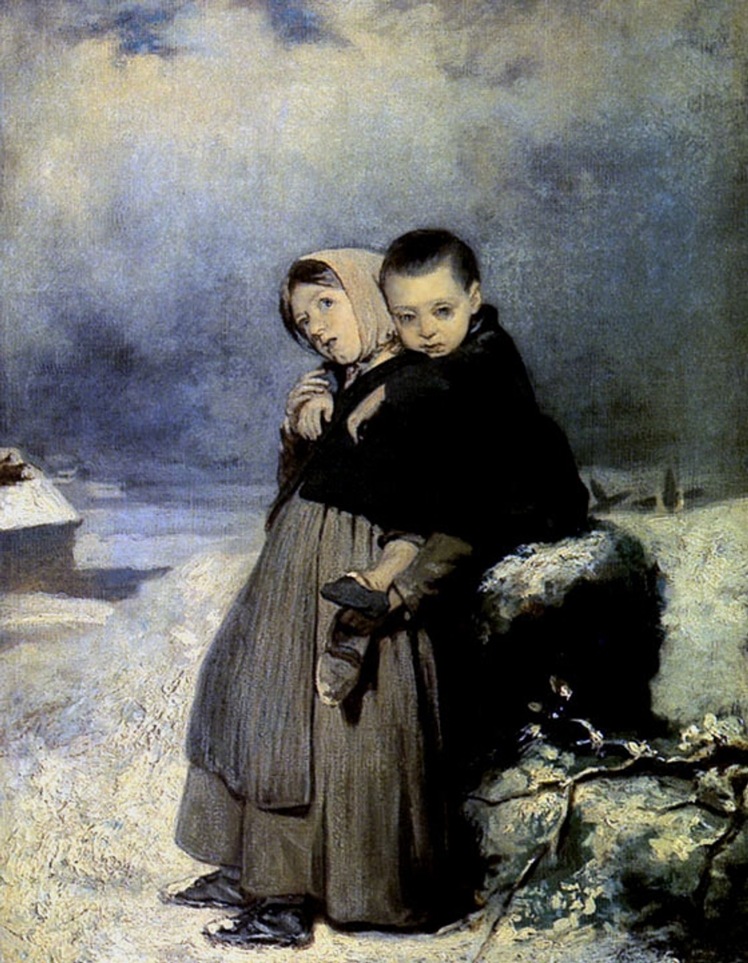 Orphans in the cemetery by Vasily Perov