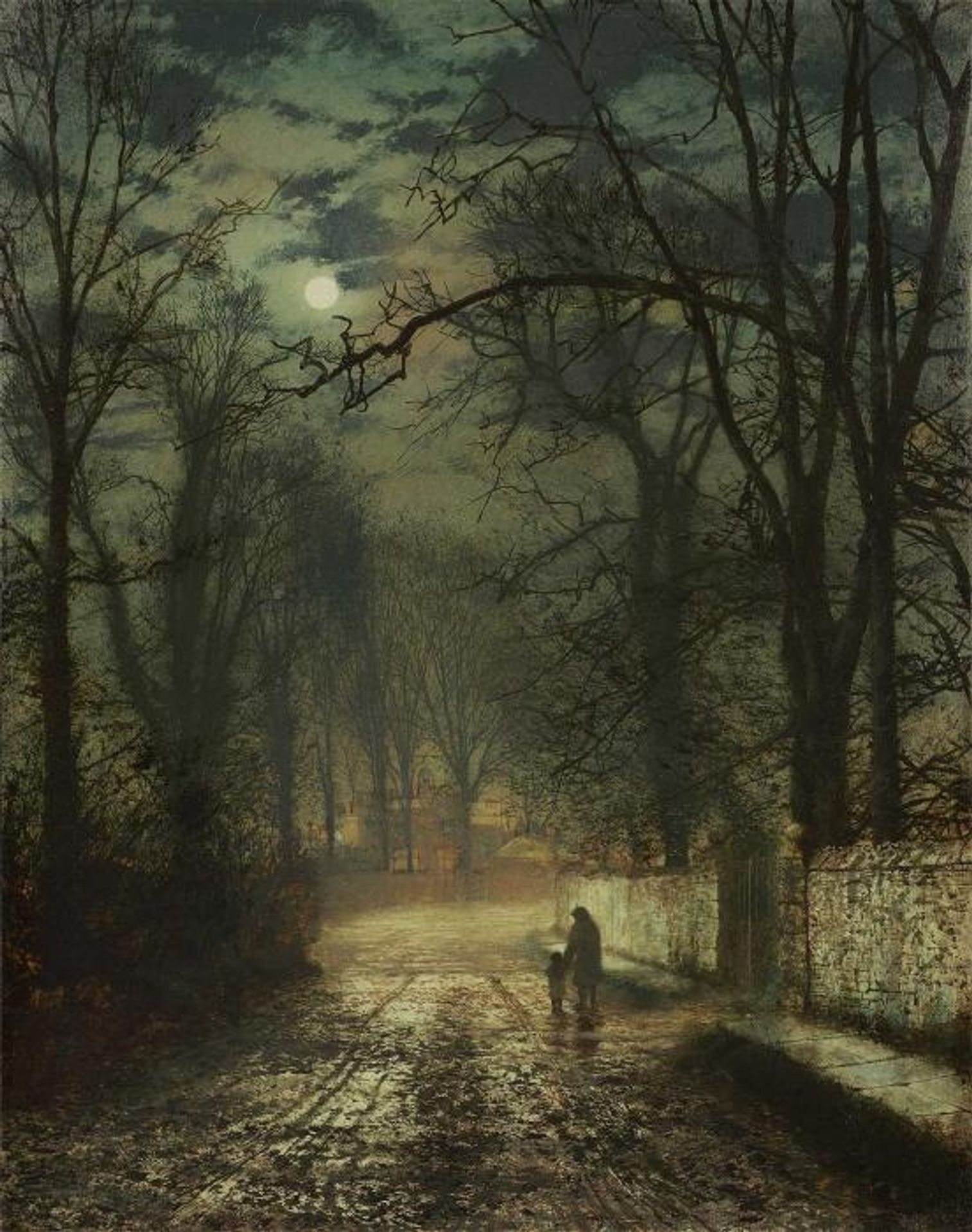 A moonlit lane by John Atkinson Grimshaw