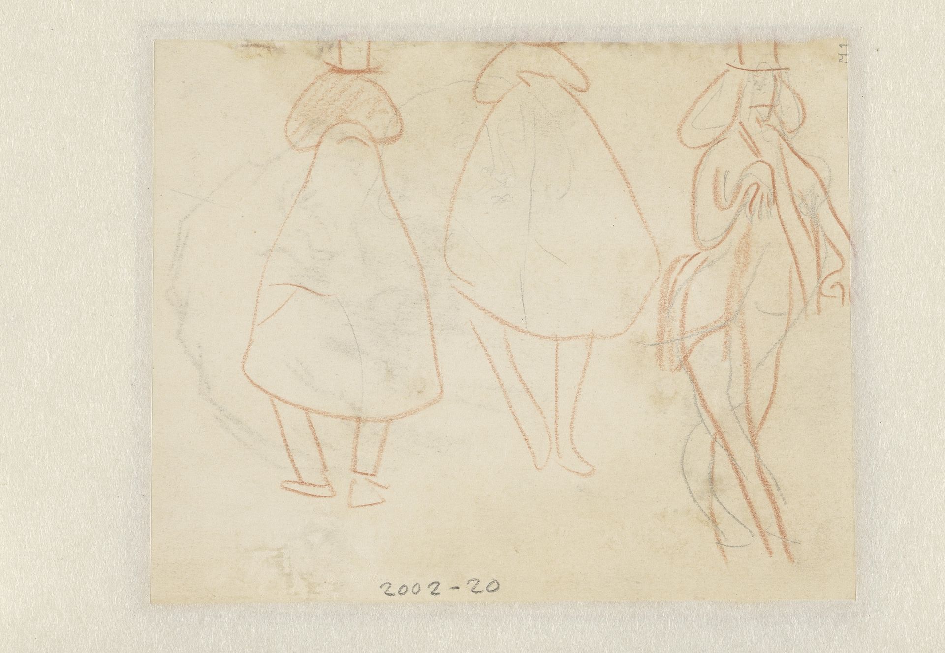 Drie karikaturale schetsjes van een man in een cape by Matthijs Maris