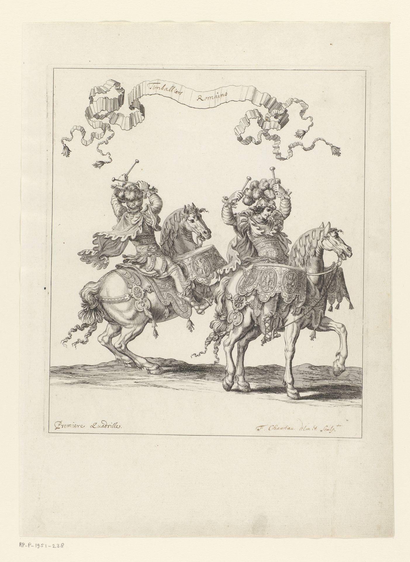 Trommelslagers te paard in Romeins kostuum by François Chauveau