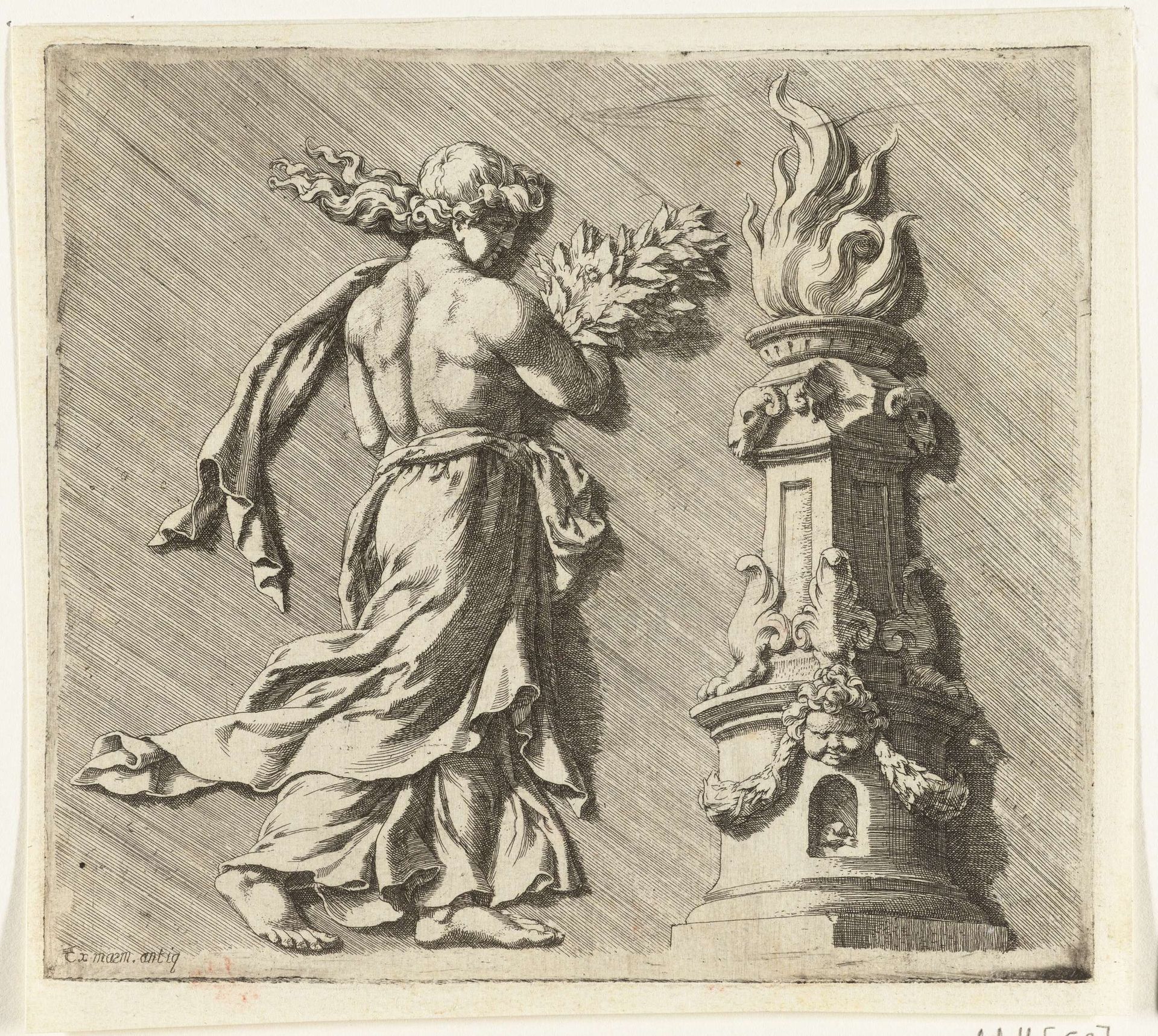 Pomona bij een brandende offerzuil by Jan de Bisschop