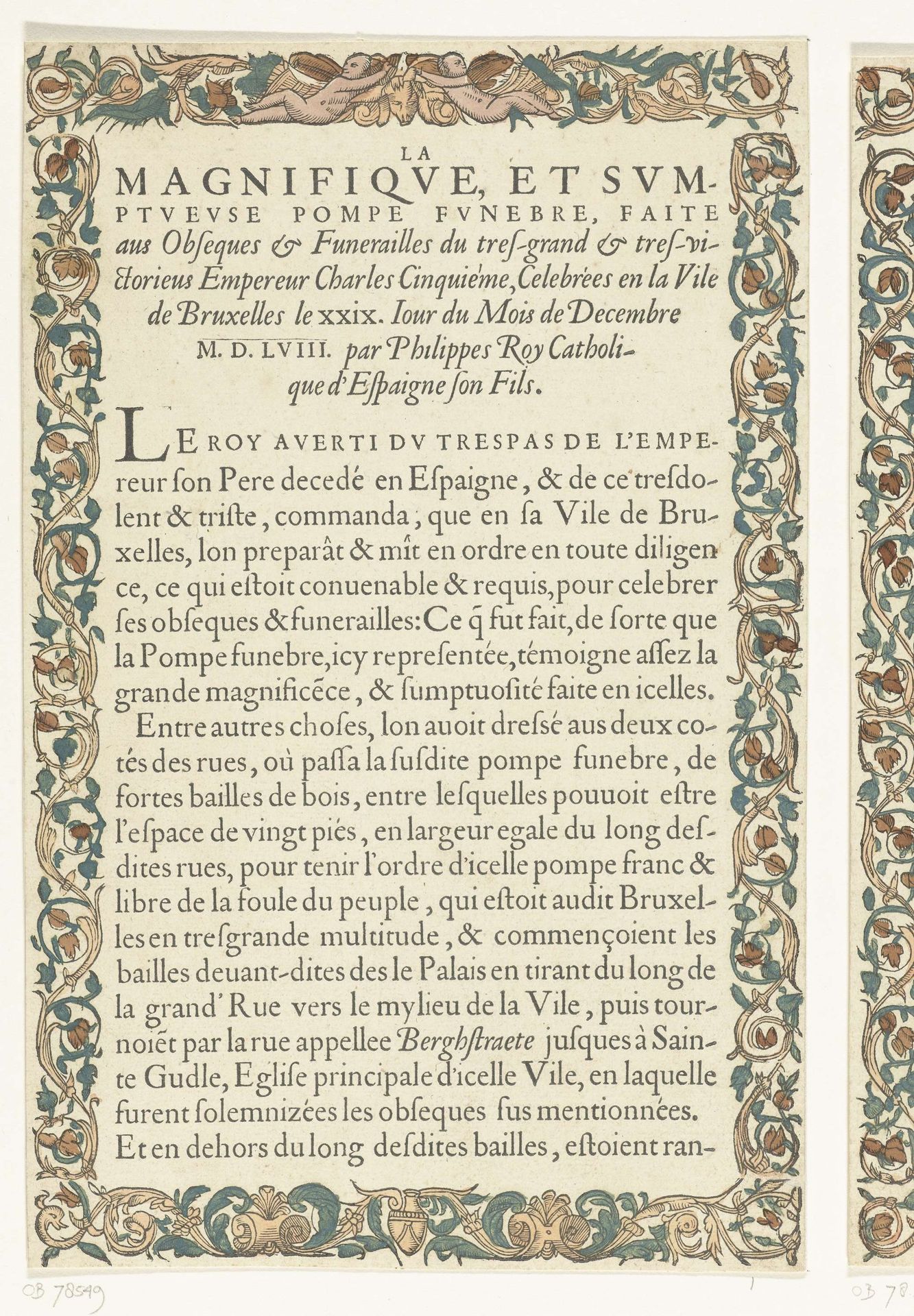 Tekstblad bij de Begrafenisoptocht van keizer Karel V, 1558 by Christoffel Plantijn