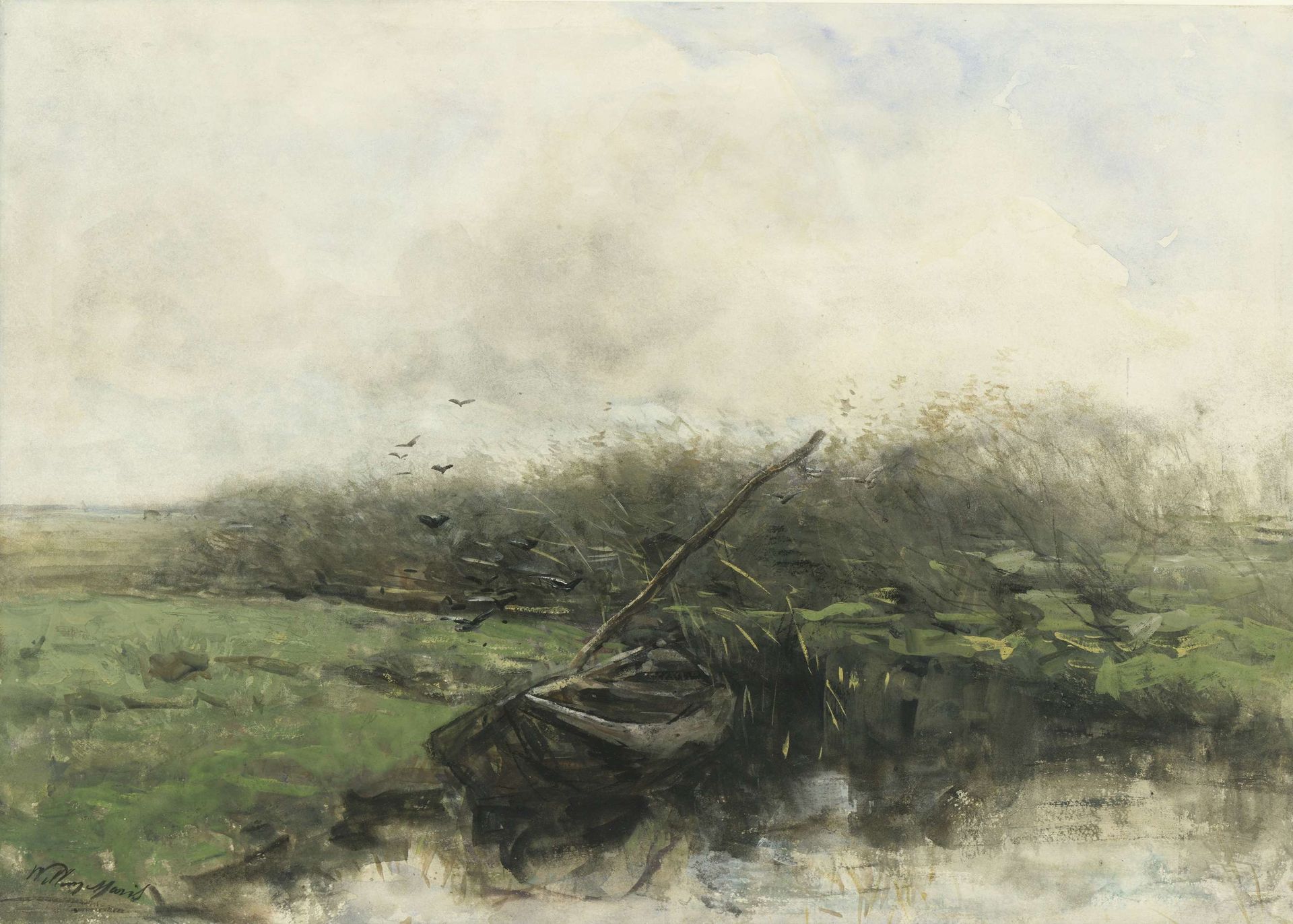 Roeiboot in een sloot by Willem Maris