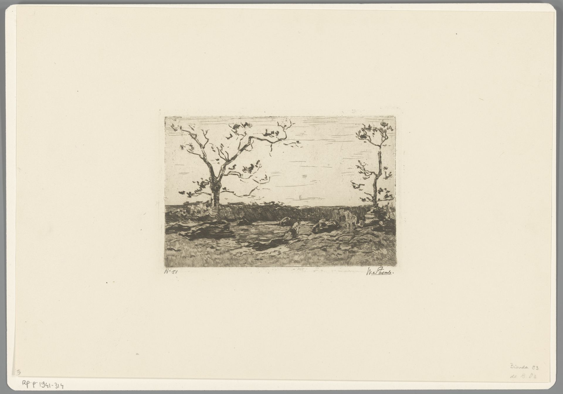 Landschap met kale bomen en houthakkers by Willem de Zwart