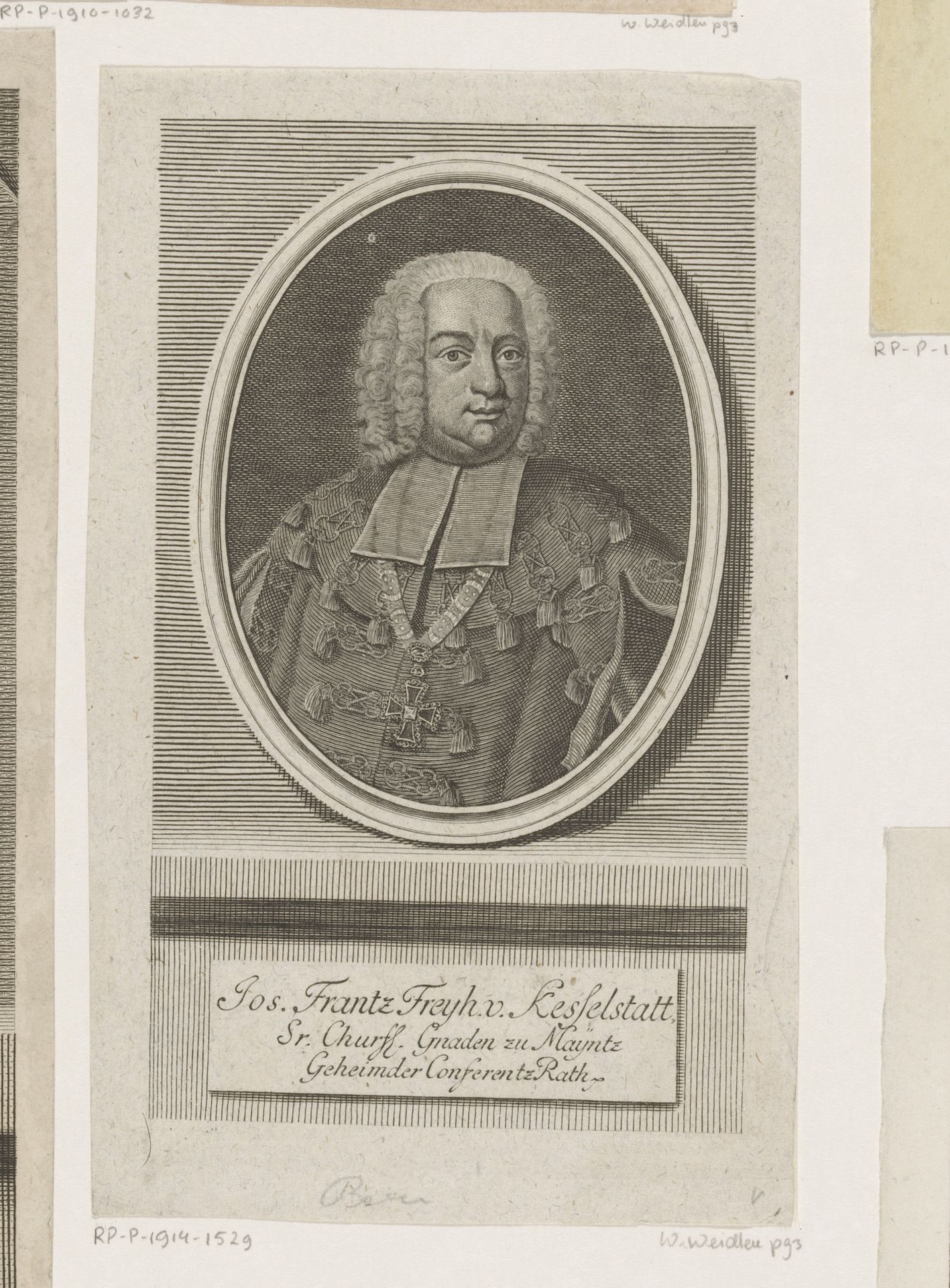 Portret van Johann Franz von Kesselstatt by Johann Martin Bernigeroth