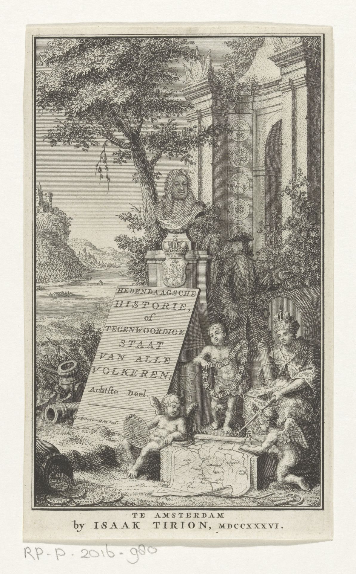 Putti en vrouw met kaart van het Duitse Rijk by Jan Caspar Philips