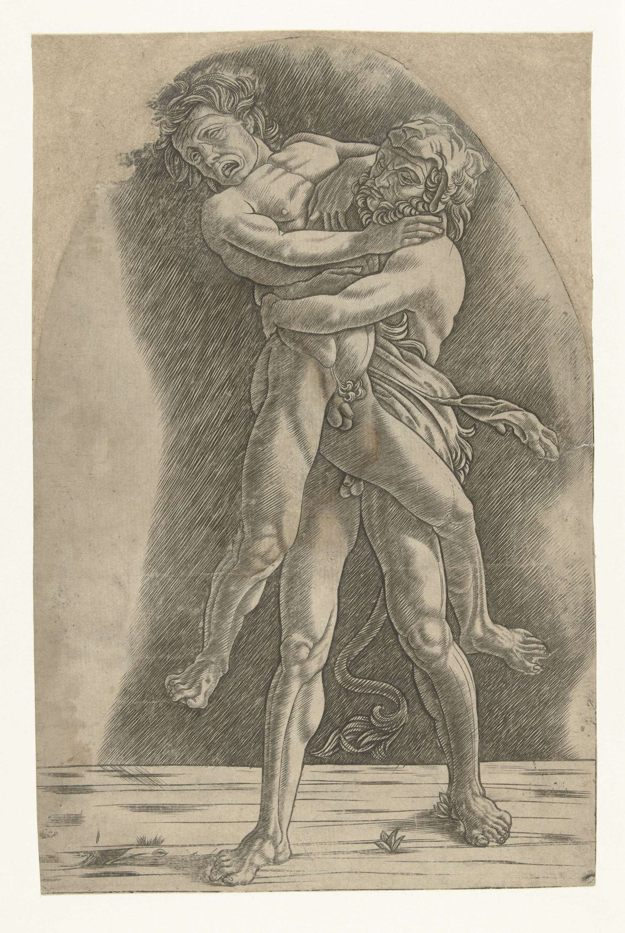 Hercules worstelt met Antaeus by Andrea Mantegna