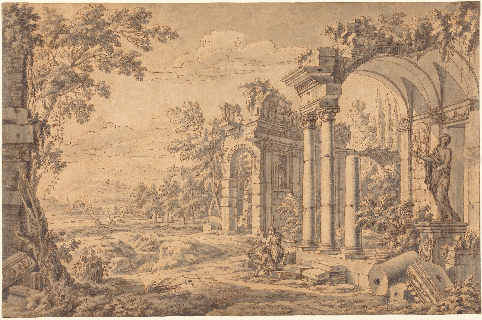 Landscape with a Draftsman among Ancient Ruins by Johann Oswald Harms