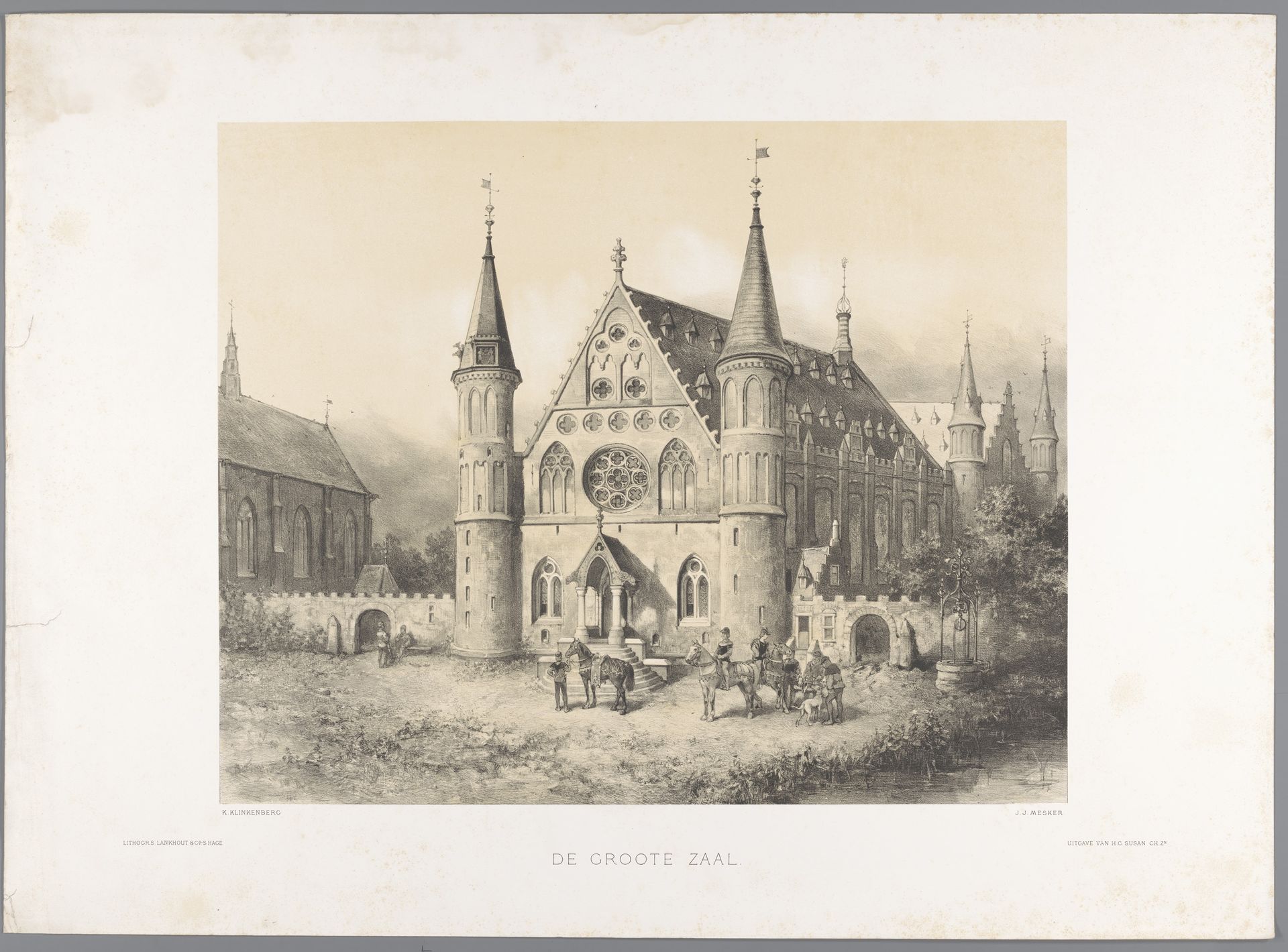 Gezicht op de Ridderzaal in de 15e eeuw, op het Binnenhof by P. Klinkenberg