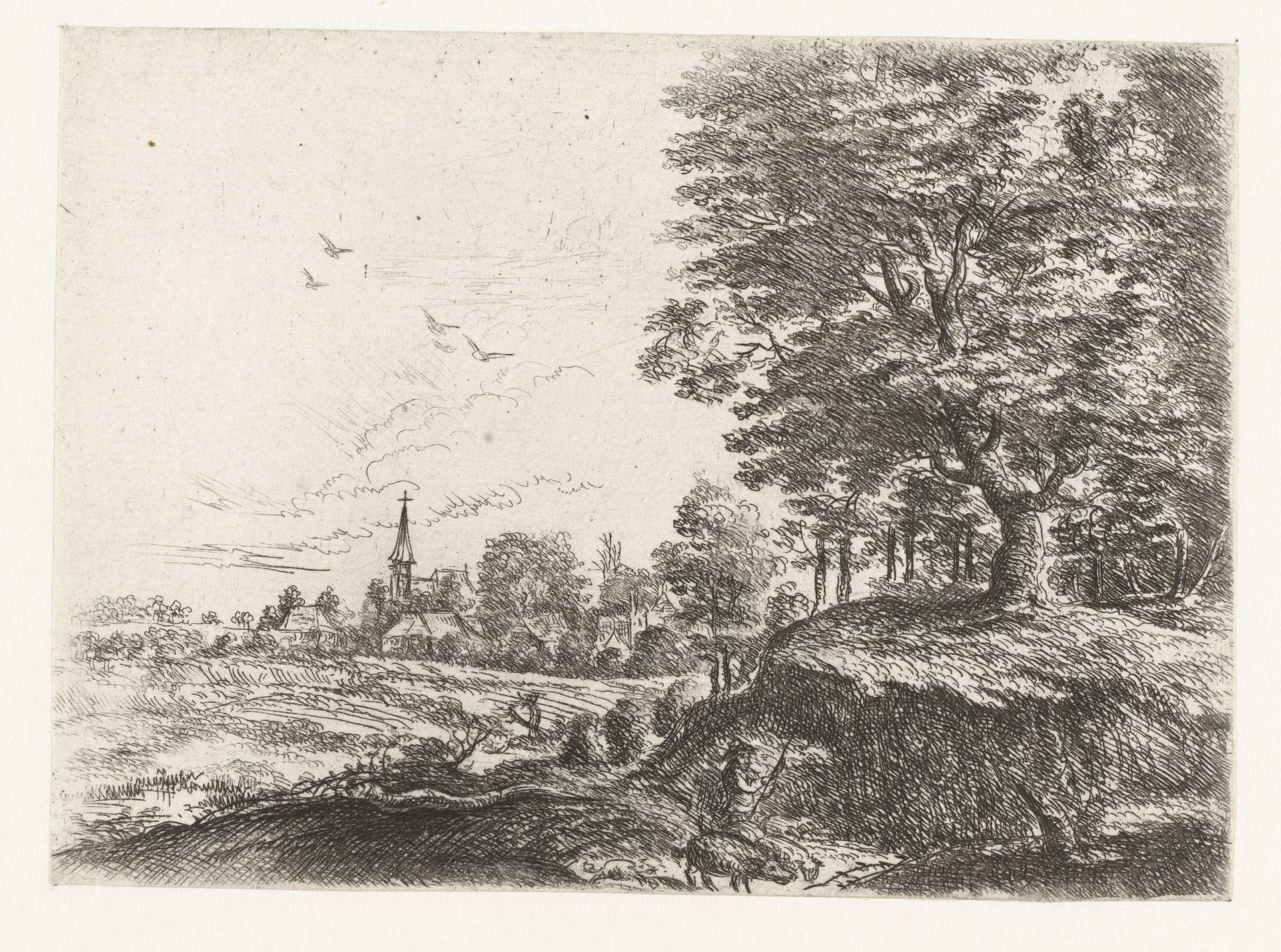 Landschap met een man met varkens by Philips Augustijn Immenraet