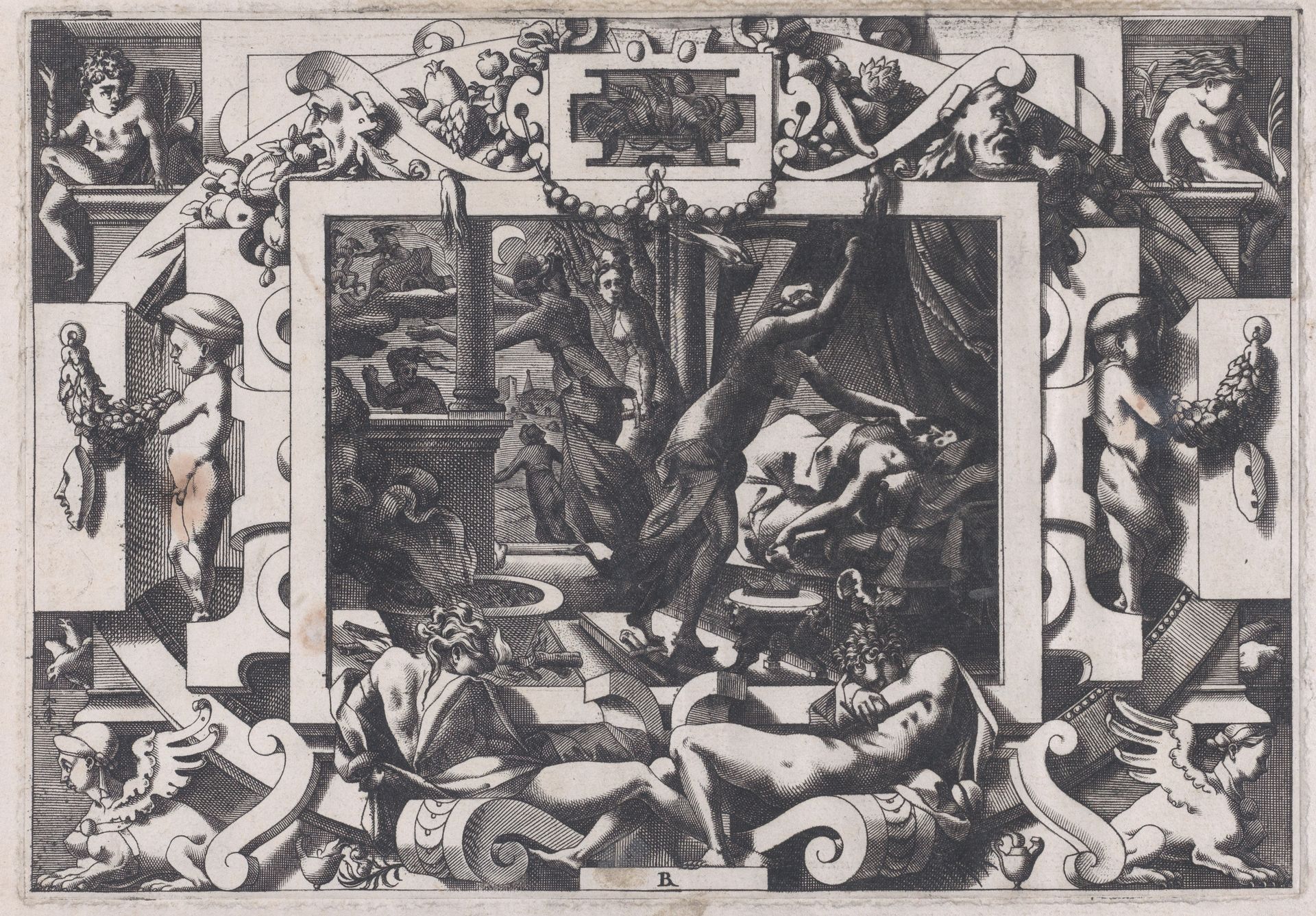 Pelias Killed by his Daughters (Dont par pitié elles prennent courage son sang vider par violent outrage...), from "Jason and the Golden Fleece" by René Boyvin