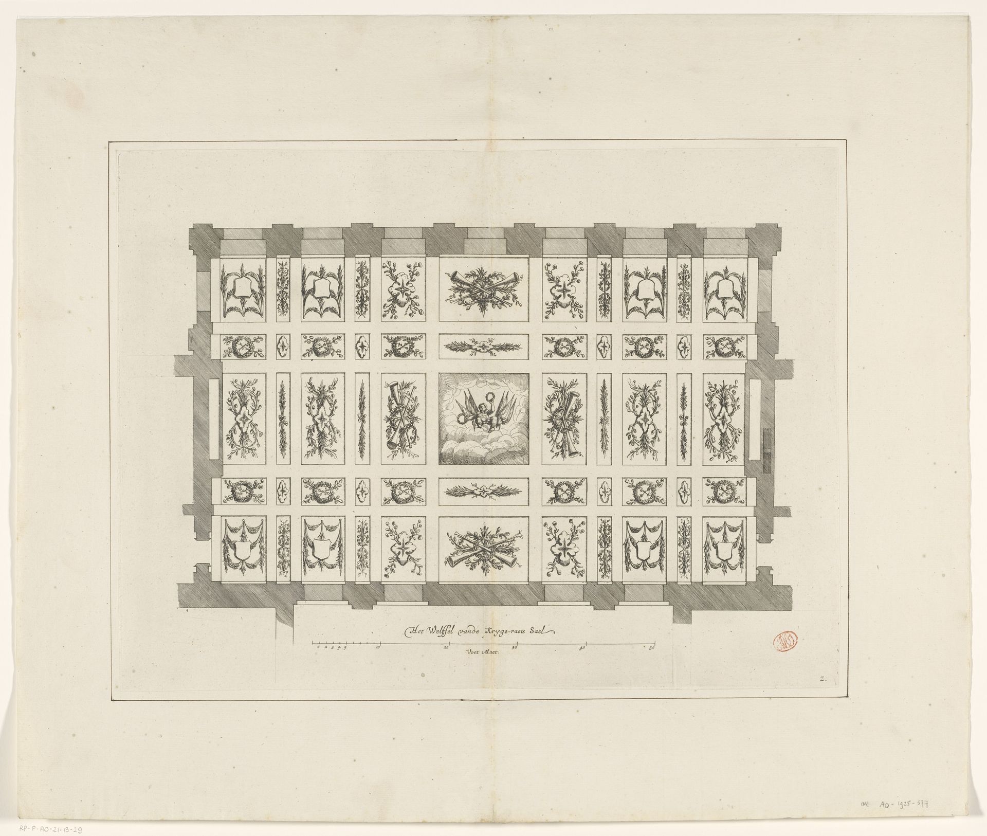 Plafond van de Krijgsraadzaal in het Stadhuis op de Dam by Dancker Danckerts