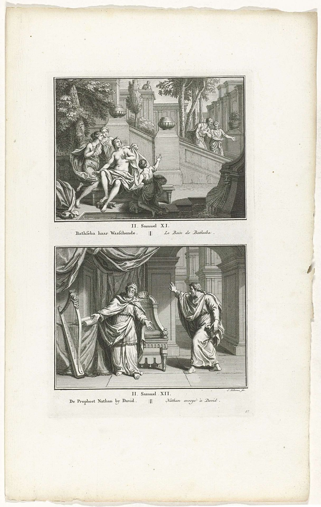 Badende Batseba en de profeet Natan bij David by Jacob Folkema