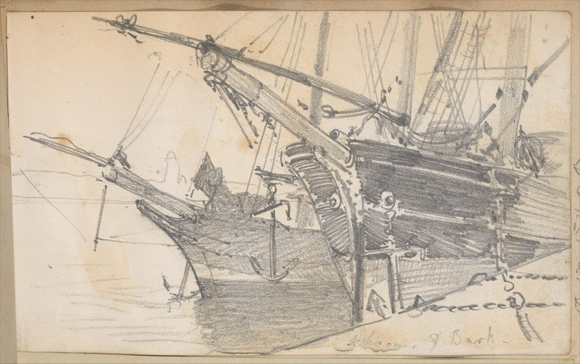 Schooner and Bark in Harbor by John Singer Sargent