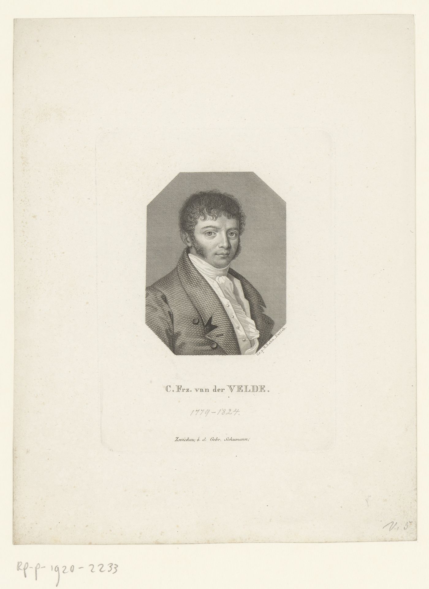 Portret van Carl Franz van der Velde by Hans Rudolf Rahn