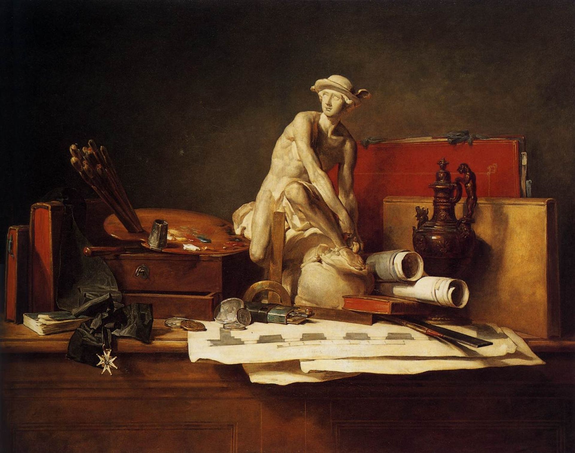Still Life with Attributes of the Arts by Jean-Baptiste-Simeon Chardin