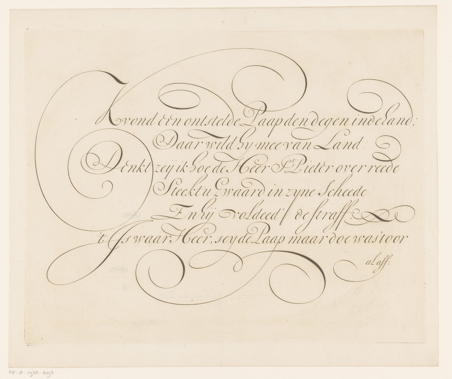 Schrijfvoorbeeld: Kvond een ontstelde Paap (...) by Ambrosius Perling