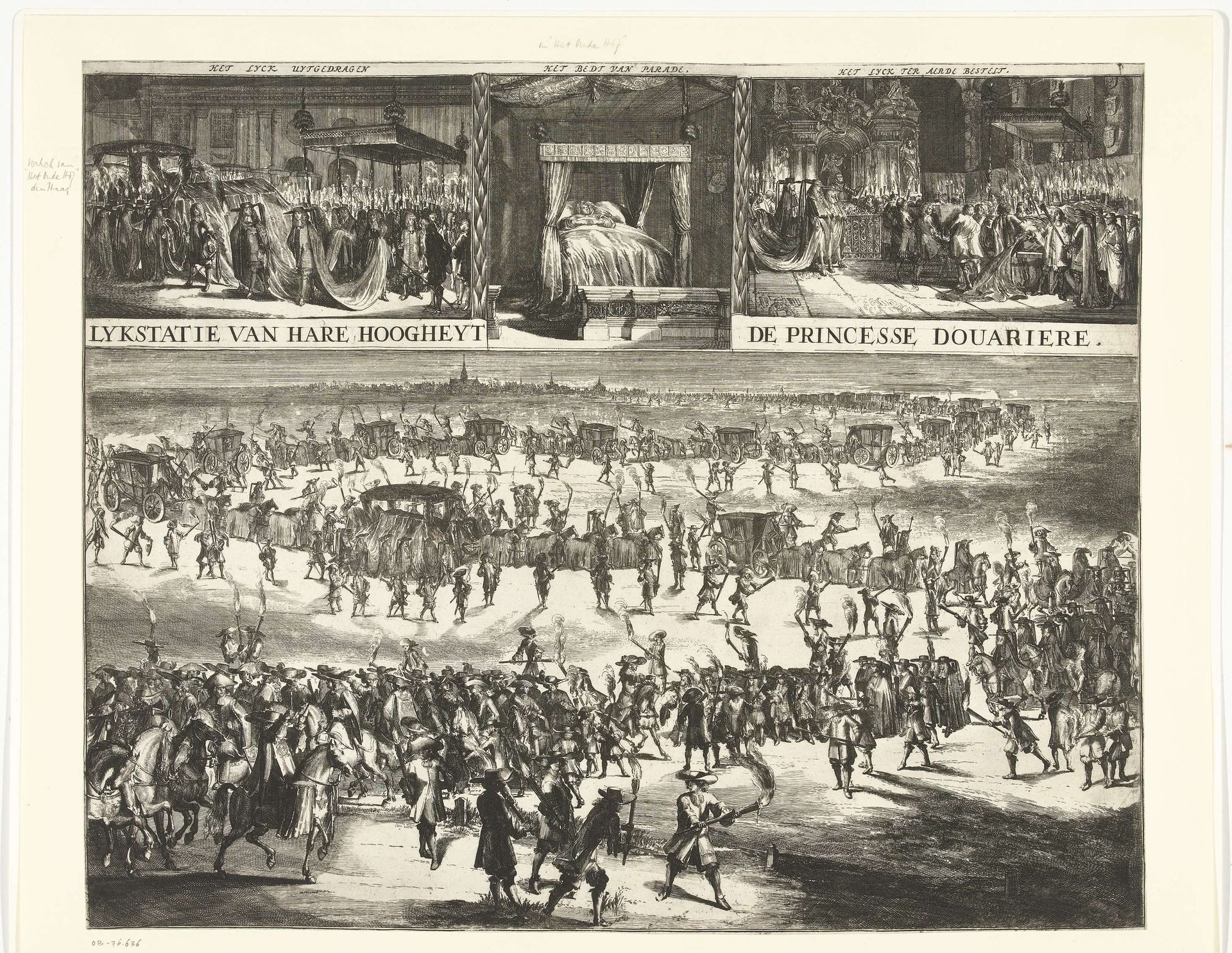 Praalbed en lijkstatie van Amalia van Solms, 1675 by Romeyn de Hooghe