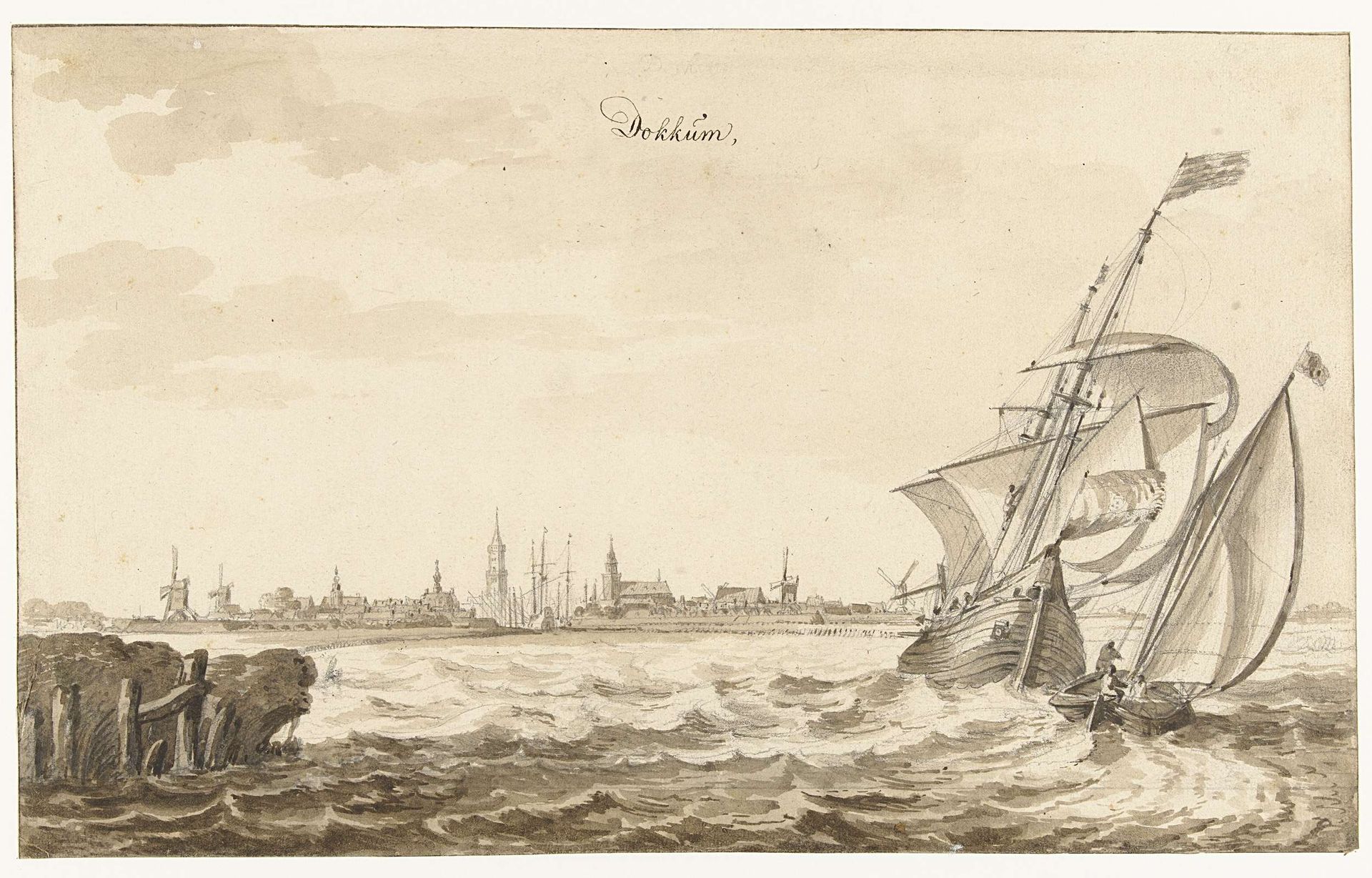 Gezicht over het water op Dokkum by Bonaventura Peeters I