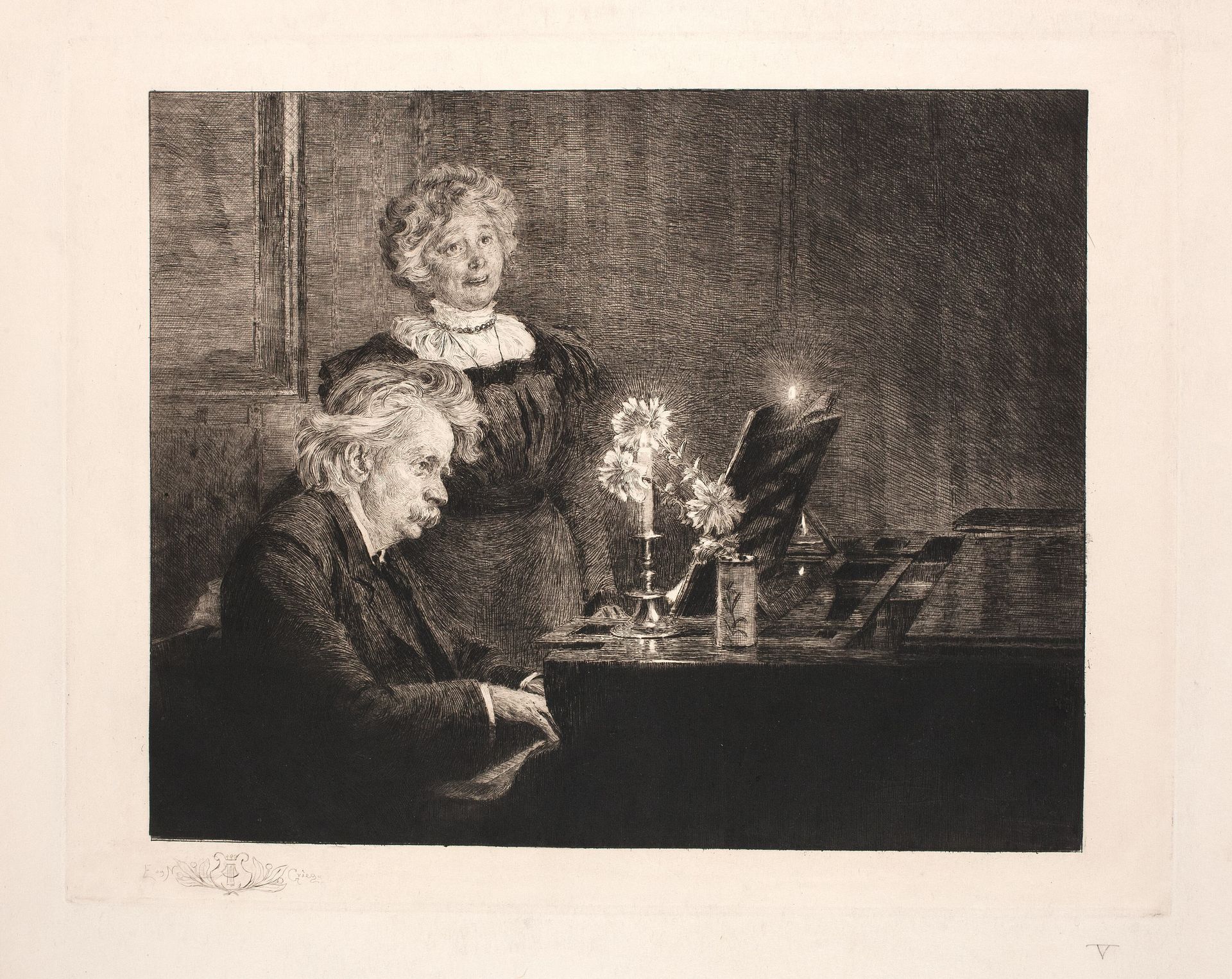 Edvard og Nina Grieg ved klaveret by P.S. Krøyer