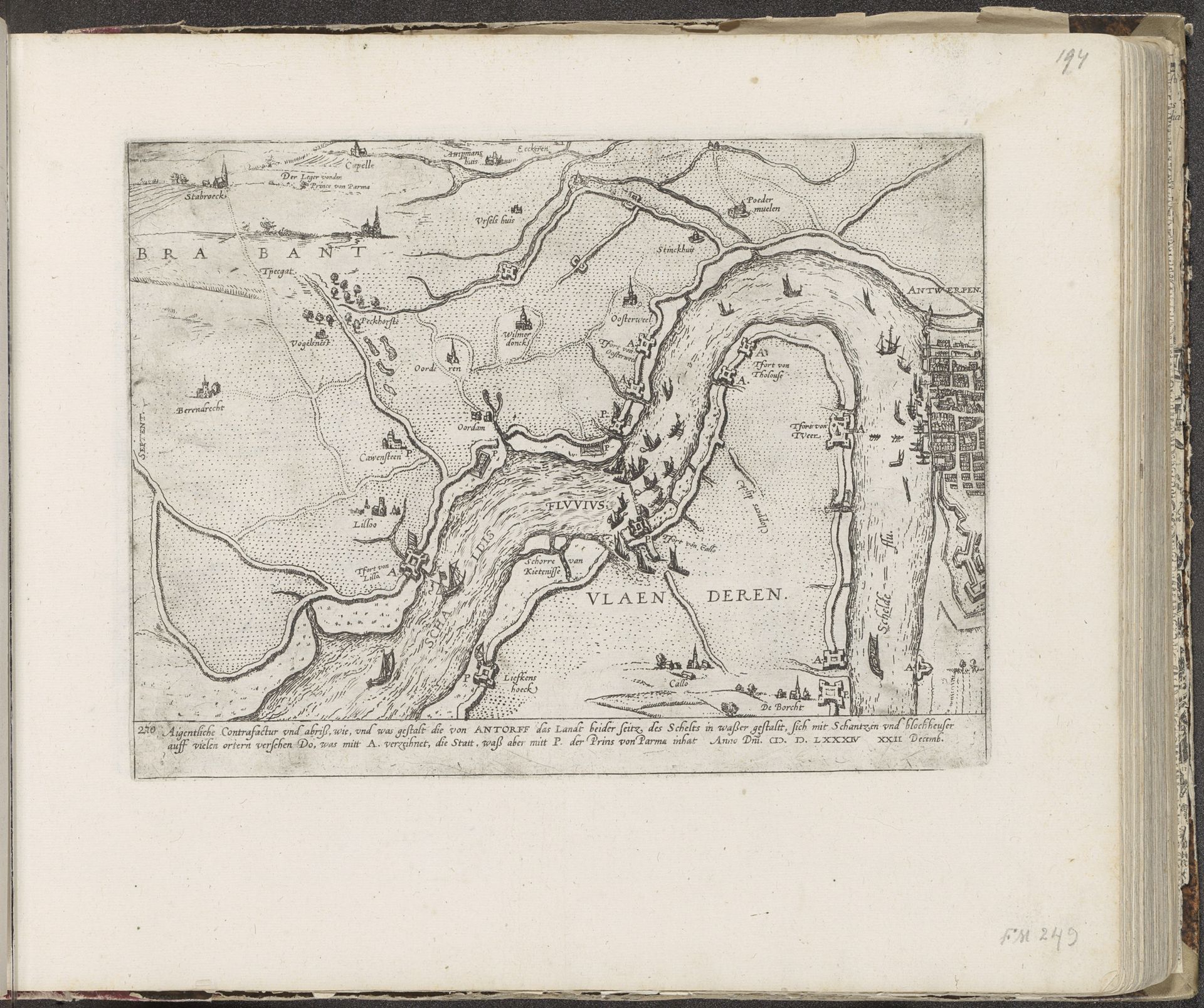 Kaart van de fortificaties langs de Schelde, 1584 by Frans Hogenberg
