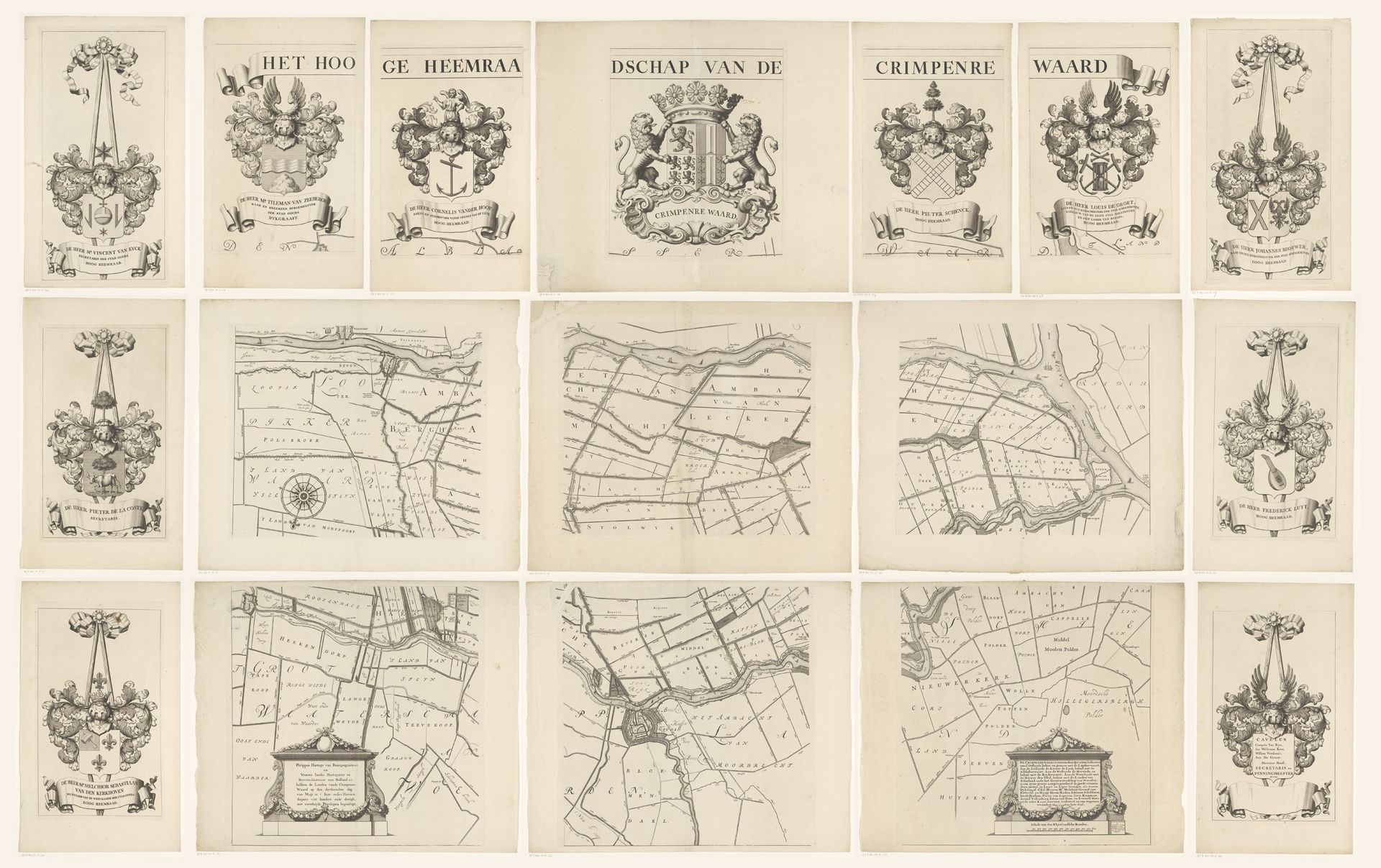 Kaart van het Hoogheemraadschap van de Krimpenerwaard, bestaande uit zeventien delen by Johannes Leupenius