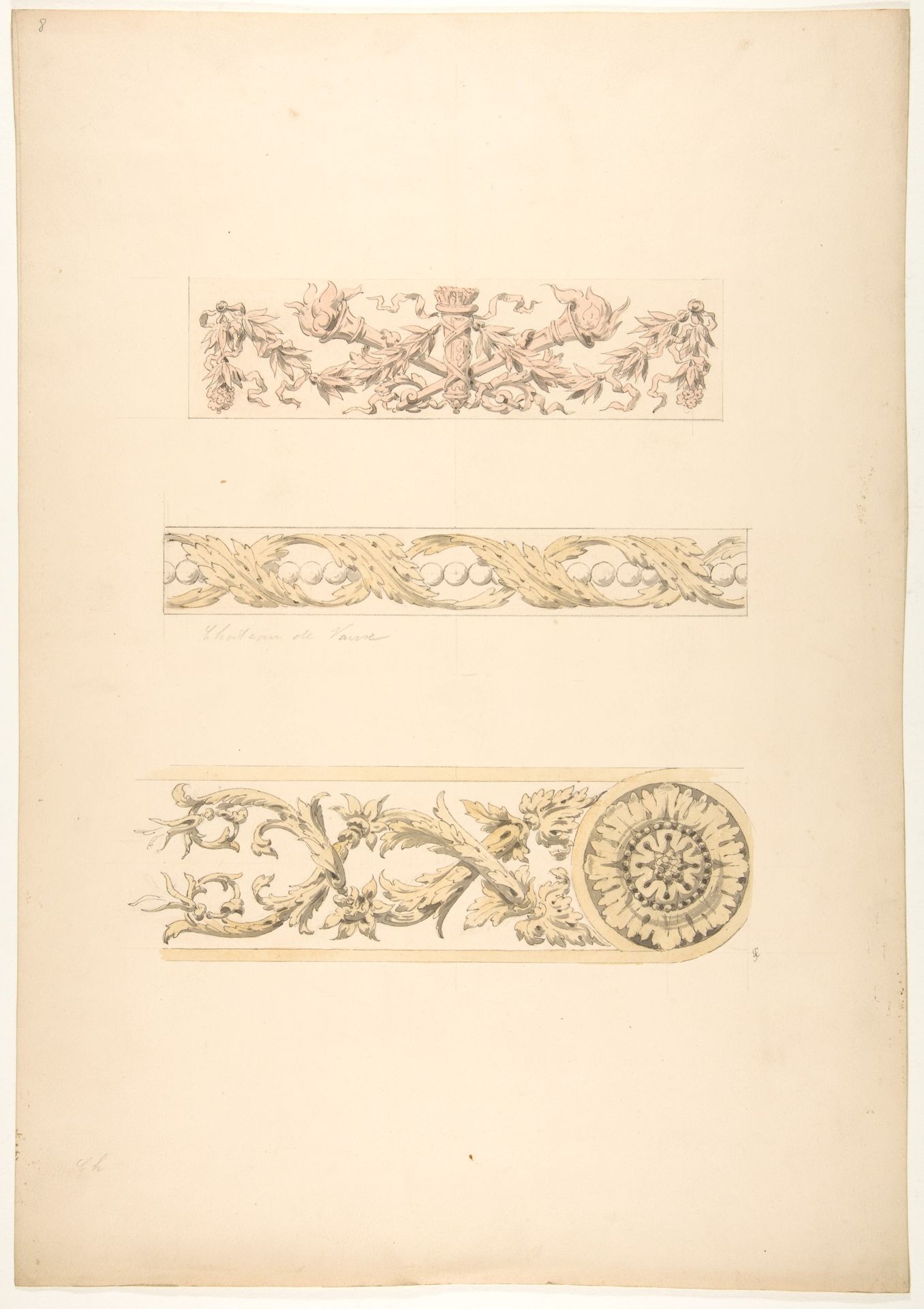 Three ornamental motifs in rococco style by Jules-Edmond-Charles Lachaise